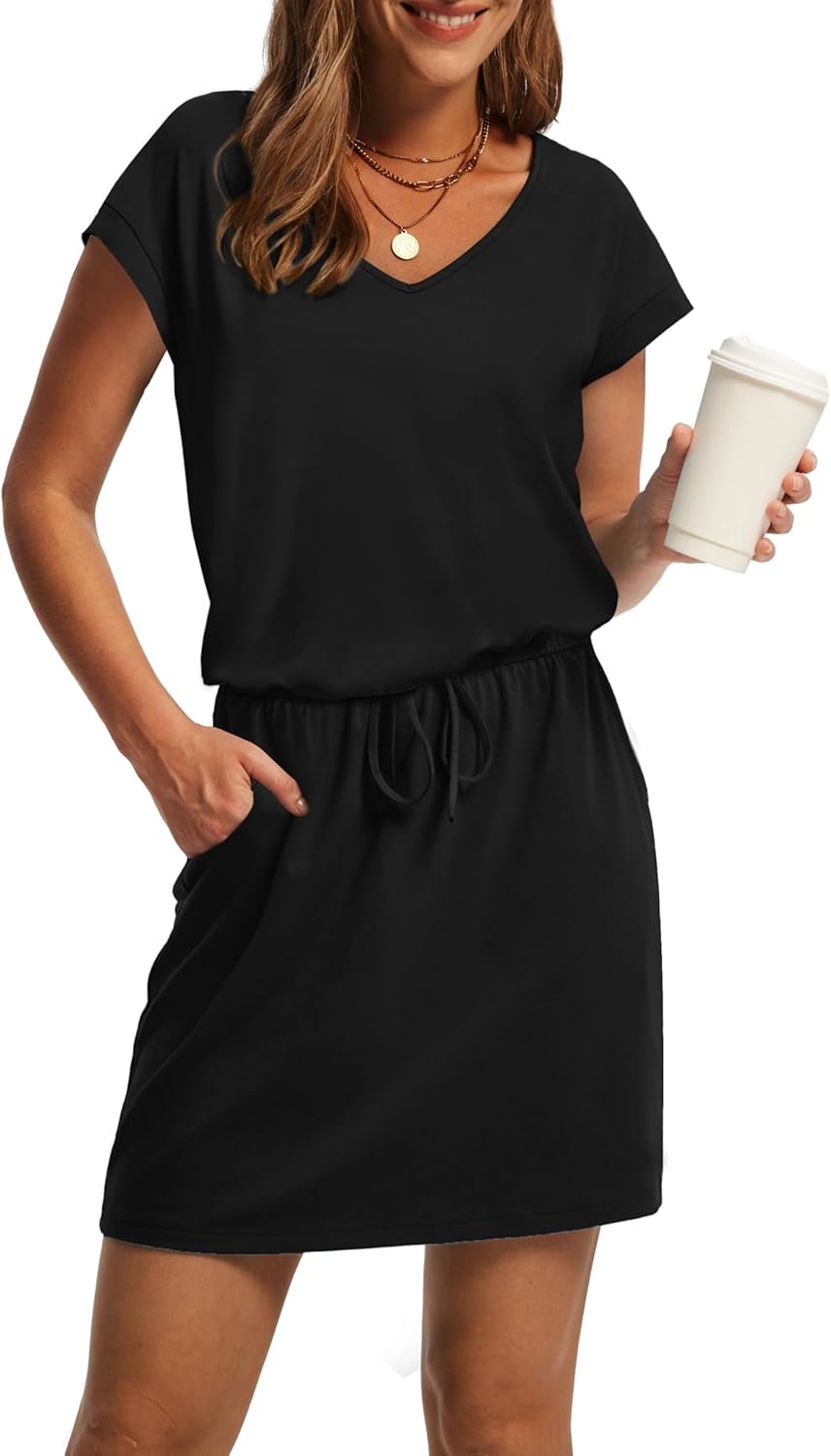 OFEEFAN Summer Dresses for Women 2025 V Neck T Shirt Casual ...