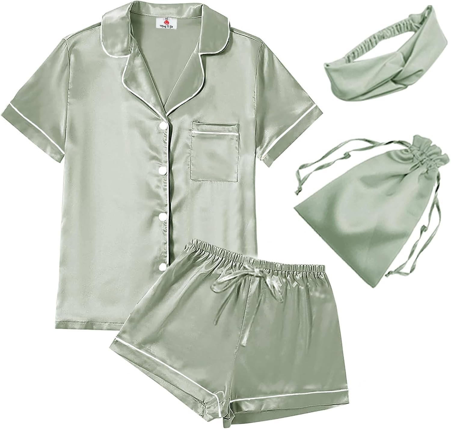 4Pcs Womens Satin Silky Pajama Sets Short Sleeve Shirt XS-4X...