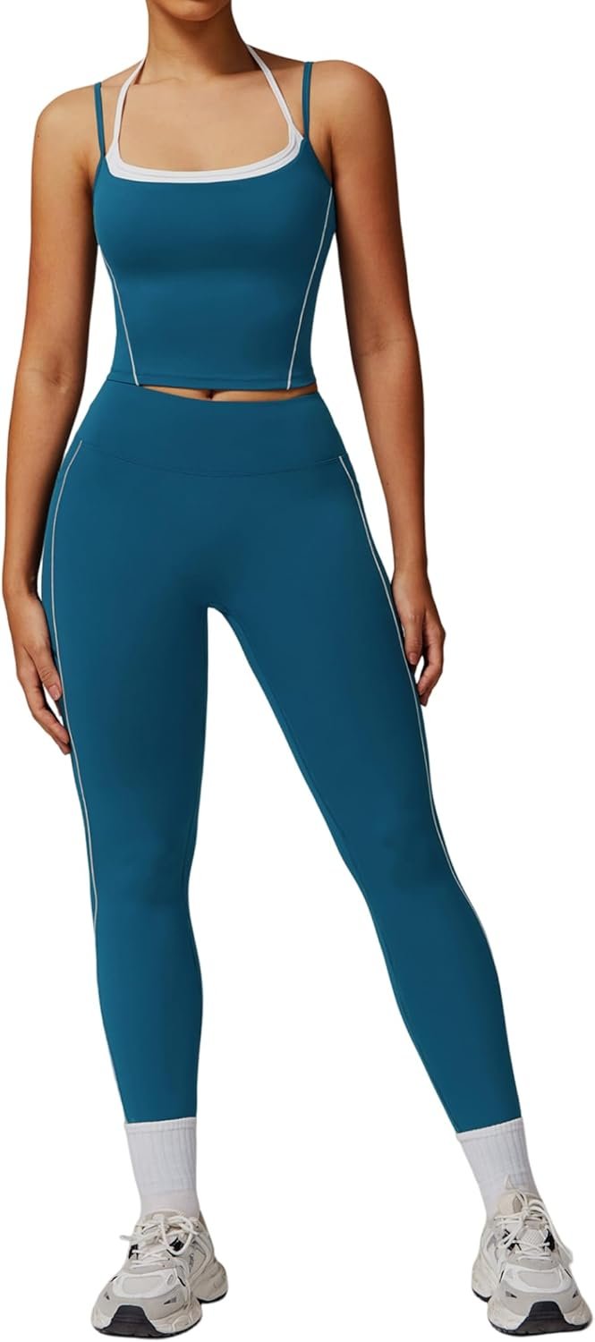 Womens Workout Sets Two Piece Spaghetti Straps Tank Top Matc...