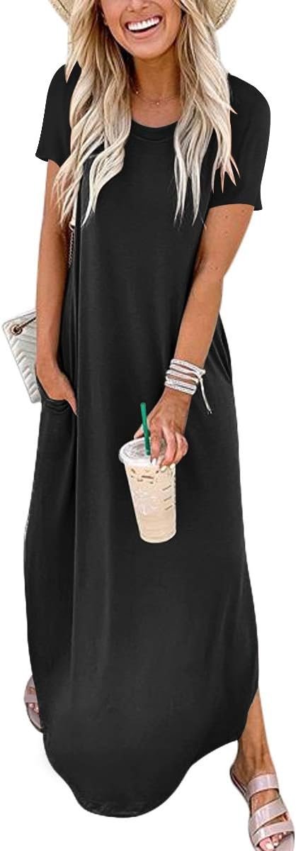 ANRABESS Womens Summer Maxi Dress Short Sleeve Casual Loose ...