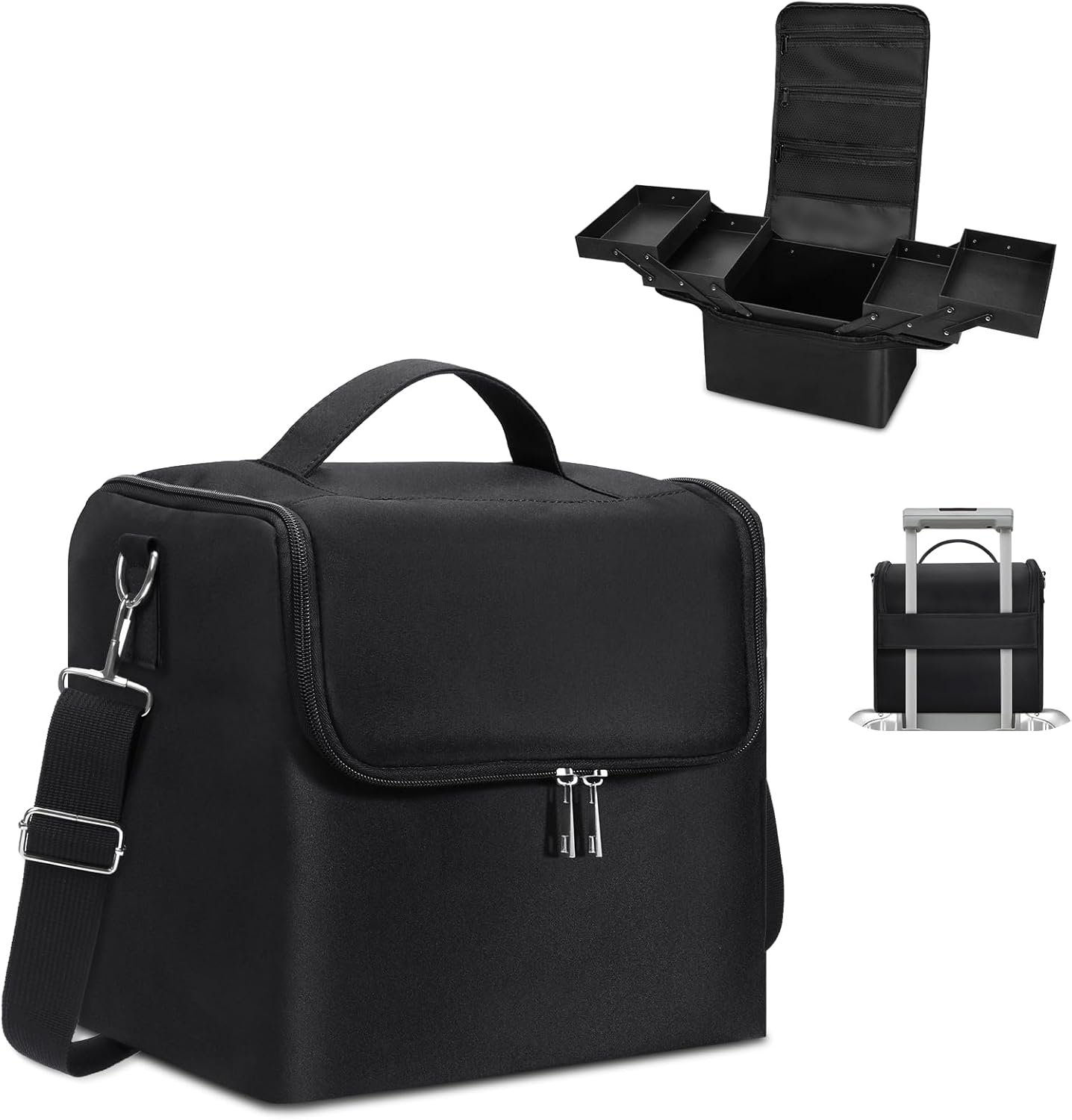 Large Makeup Carrying Train Case for Women, Black Travel Bag...