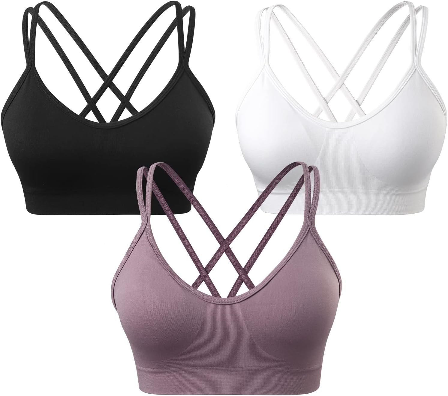 VEQKING Women’s Cross Back Sports Bra Padded Strappy M...