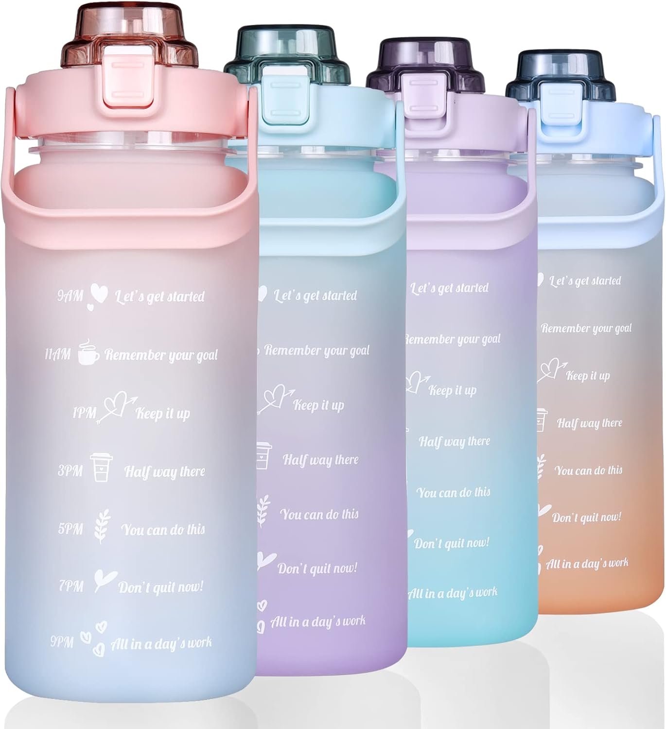 Large Motivational Water Bottle with Straw Time Marker BPA F...