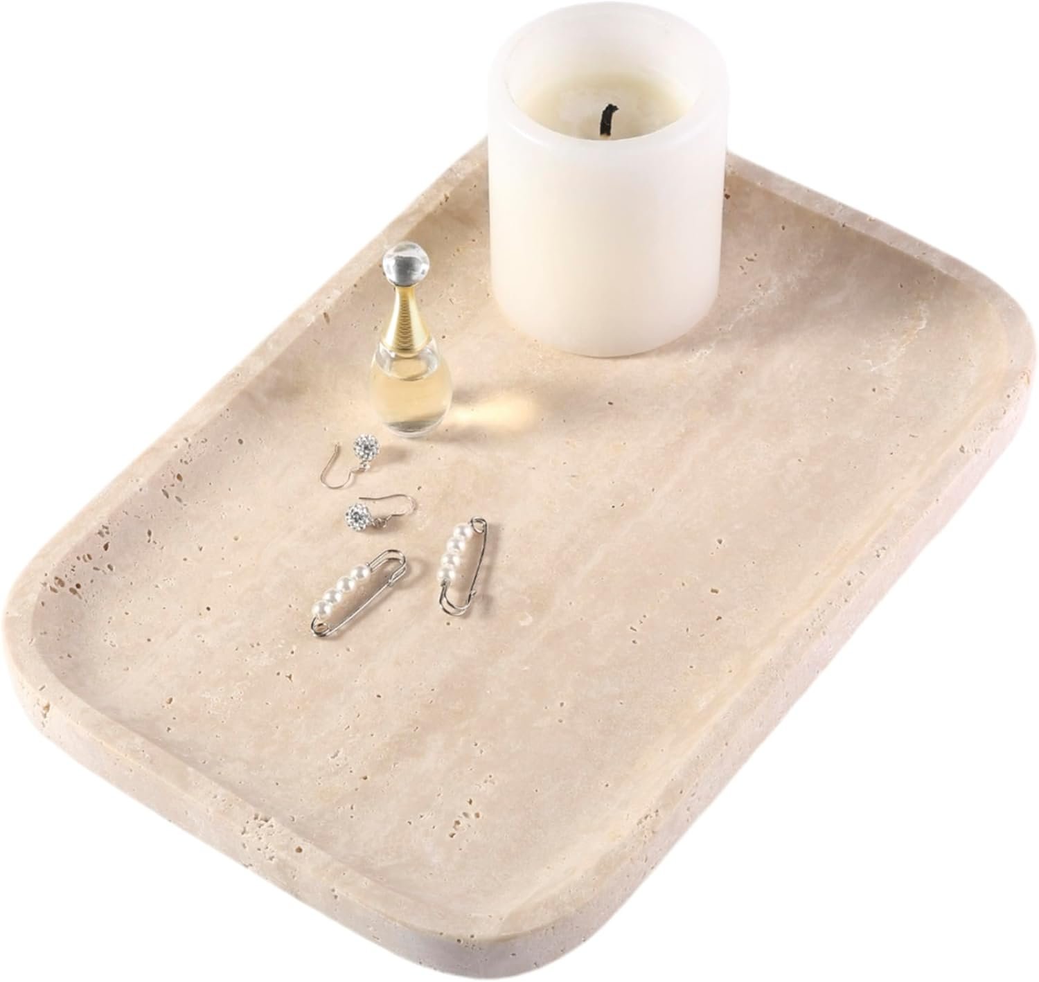 Marble Vanity Tray for Dresser Organizer, Travertine Bathroo...