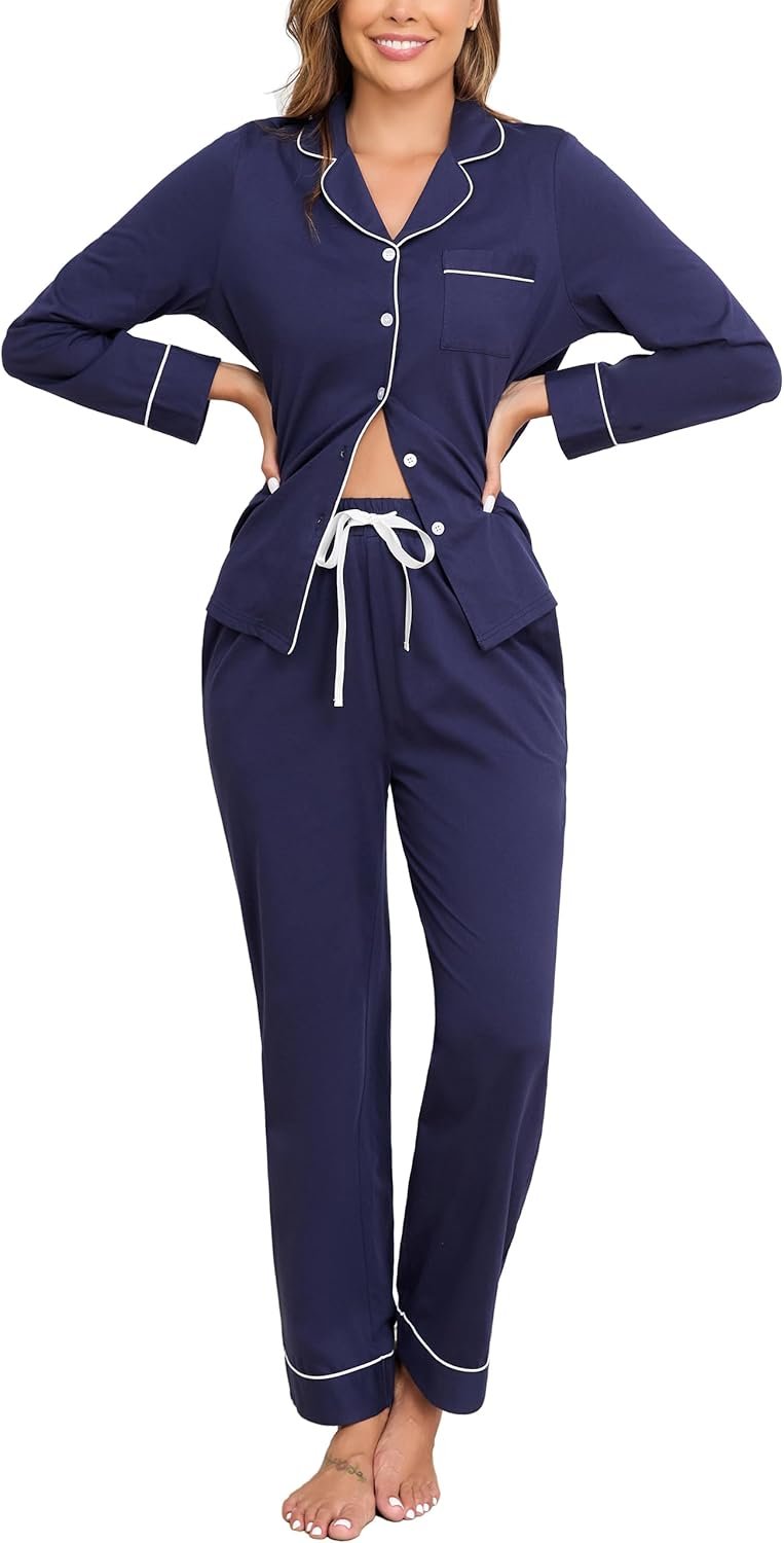 Veseacky 100% Cotton Pajamas for Women Set Long Sleeve Butto...