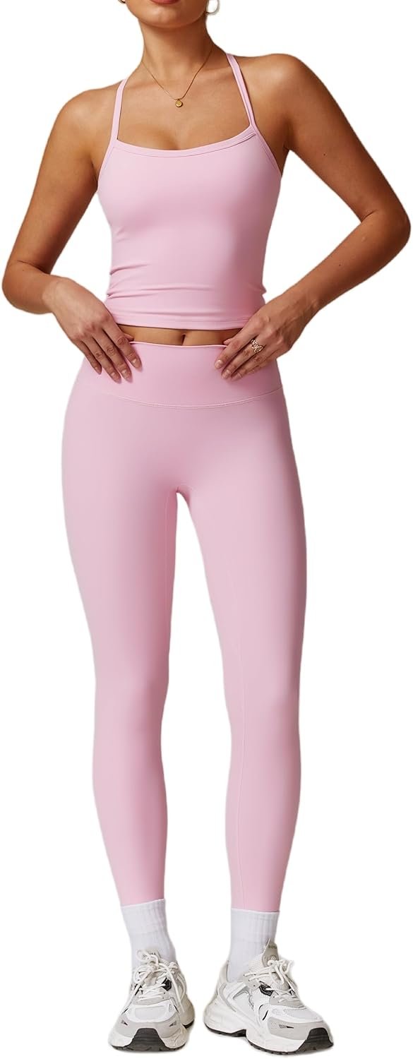 ABOCIW Workout Sets for Women 2 Piece Padded Sports Bra Tank...