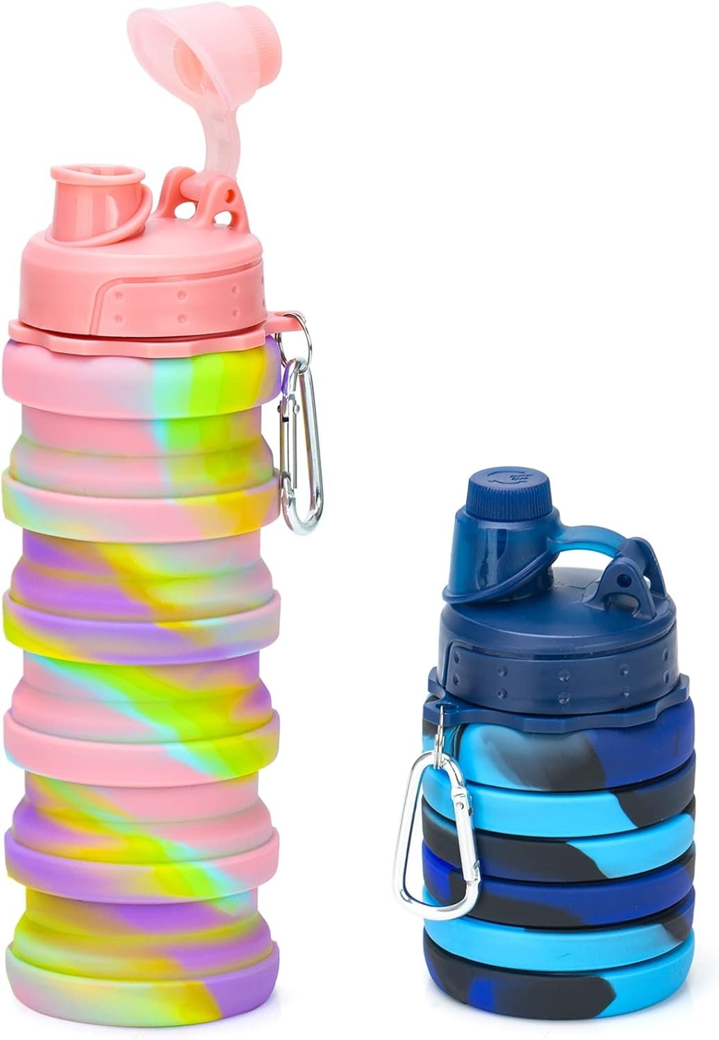 Collapsible Water Bottles, 2 Pack 16oz Silicone Travel Water...