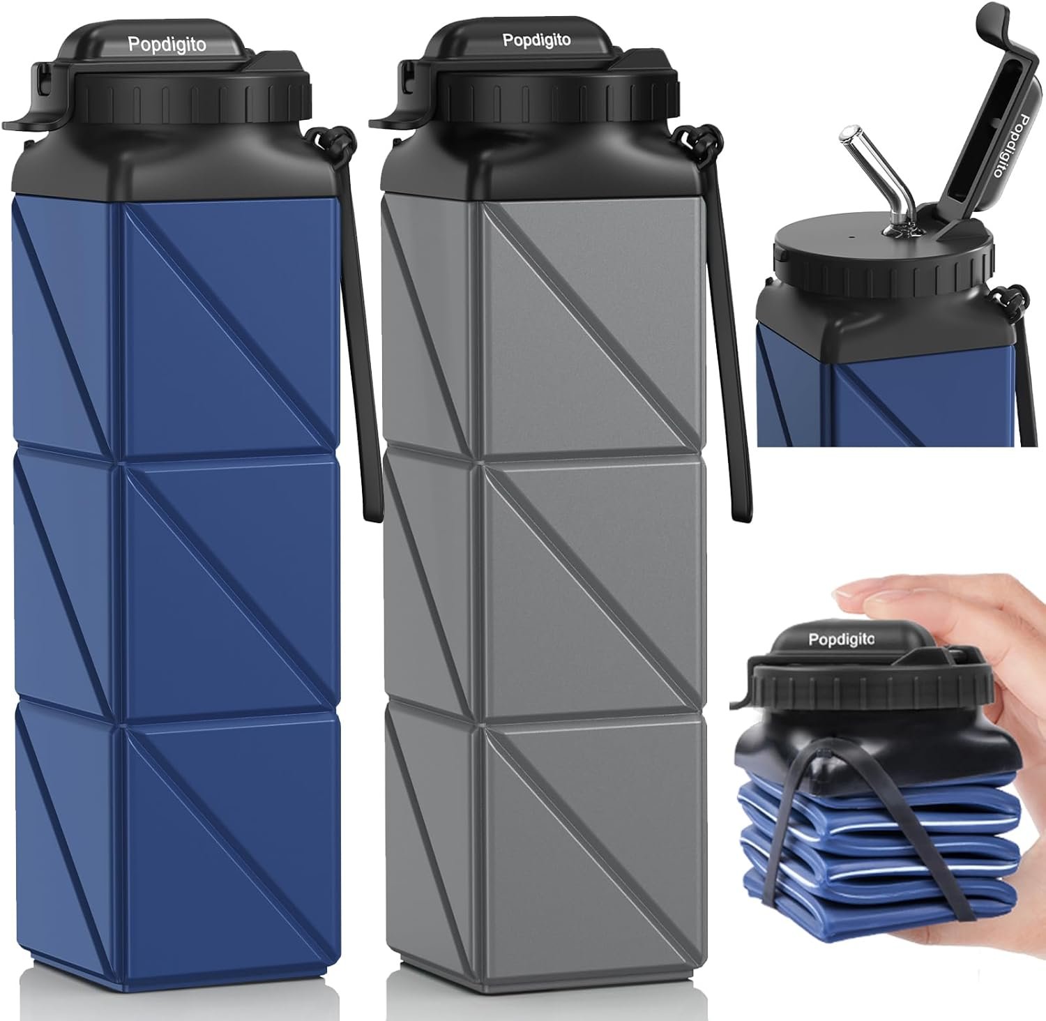 2pcs Collapsible Water Bottles 20.6oz Foldable Water Bottle ...