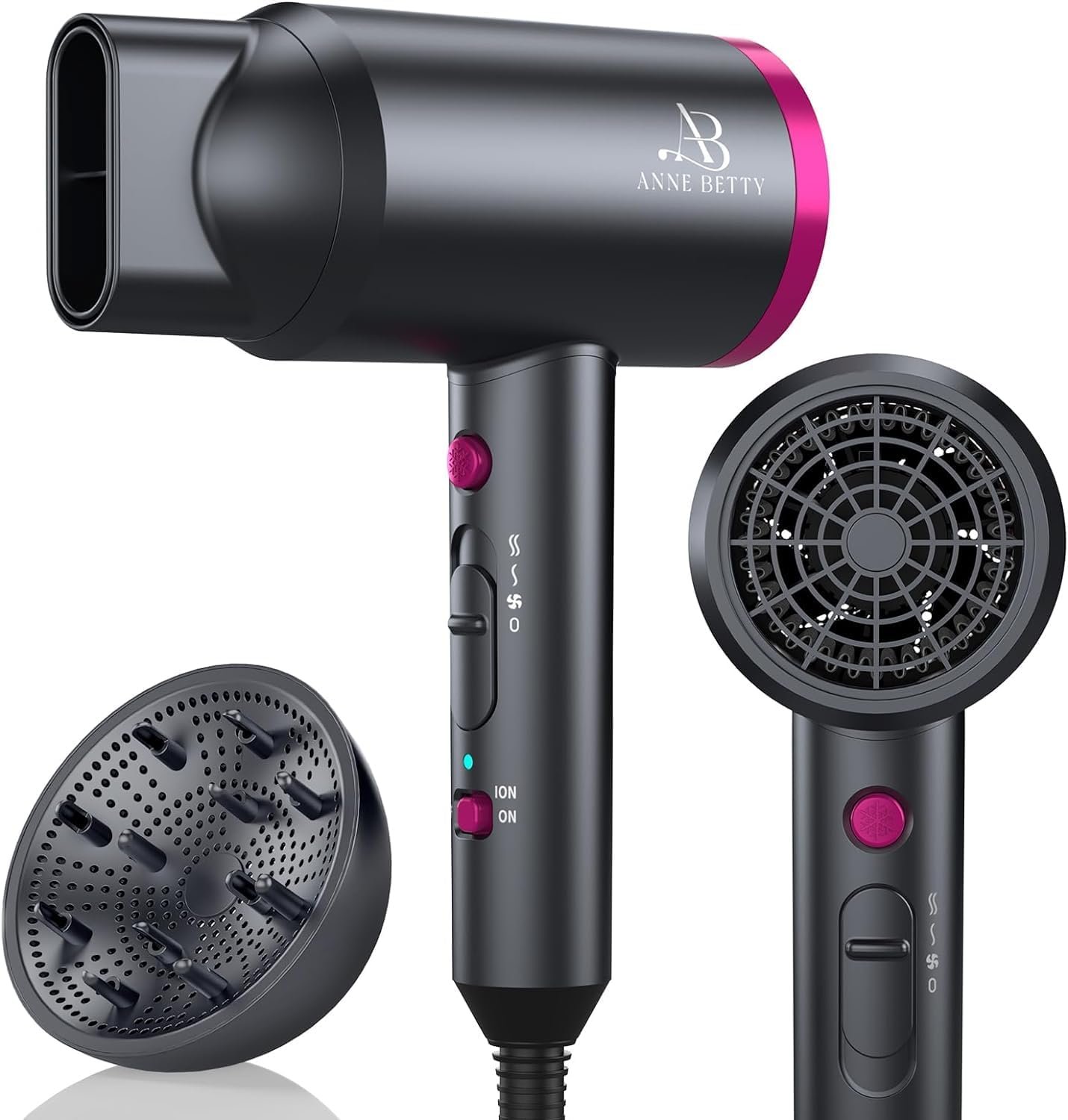Ionic Hair Dryer with Diffuser, Powerful 1800W Blow Dryer fo...