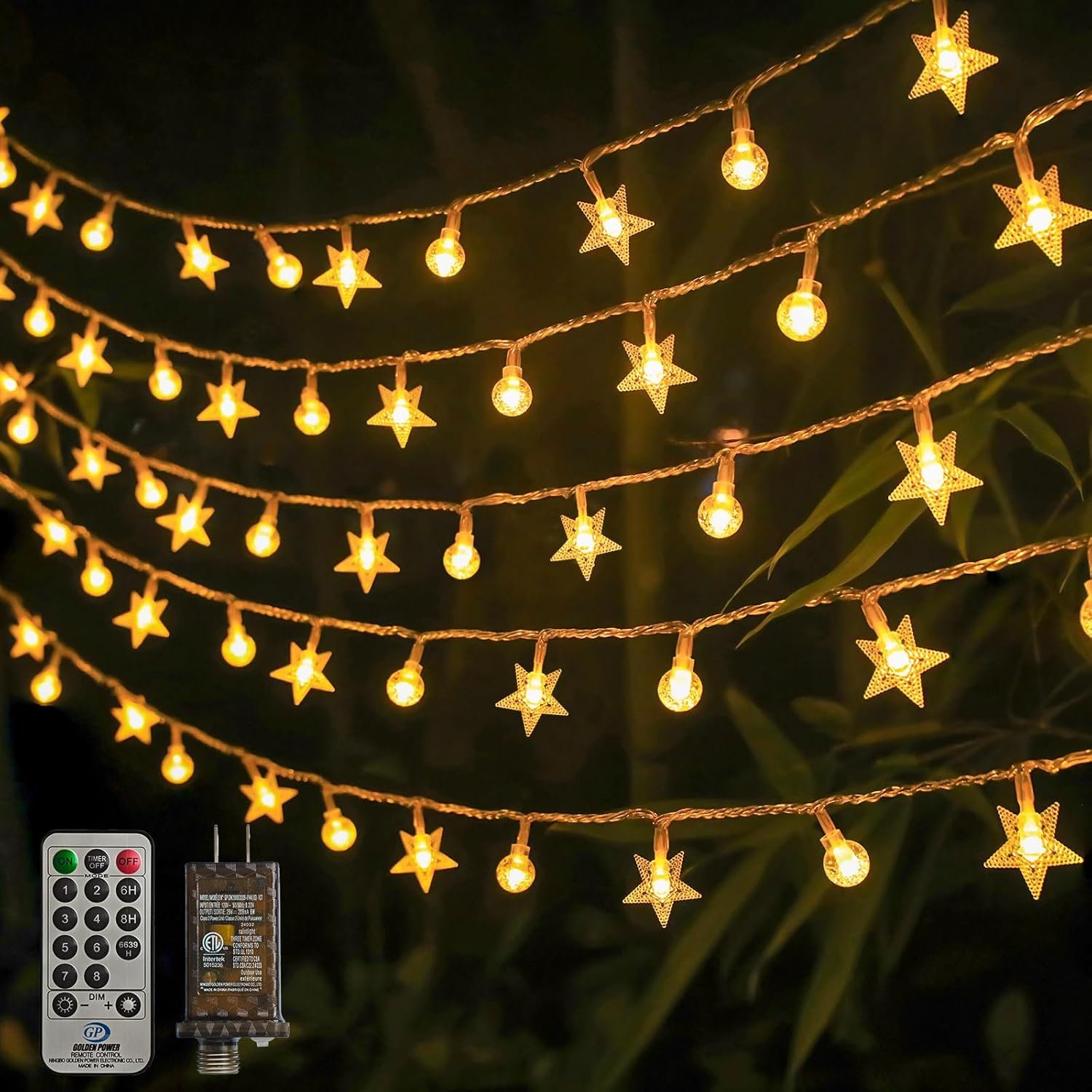 Crystal Globe & Star String Lights Plug in – 72 F...
