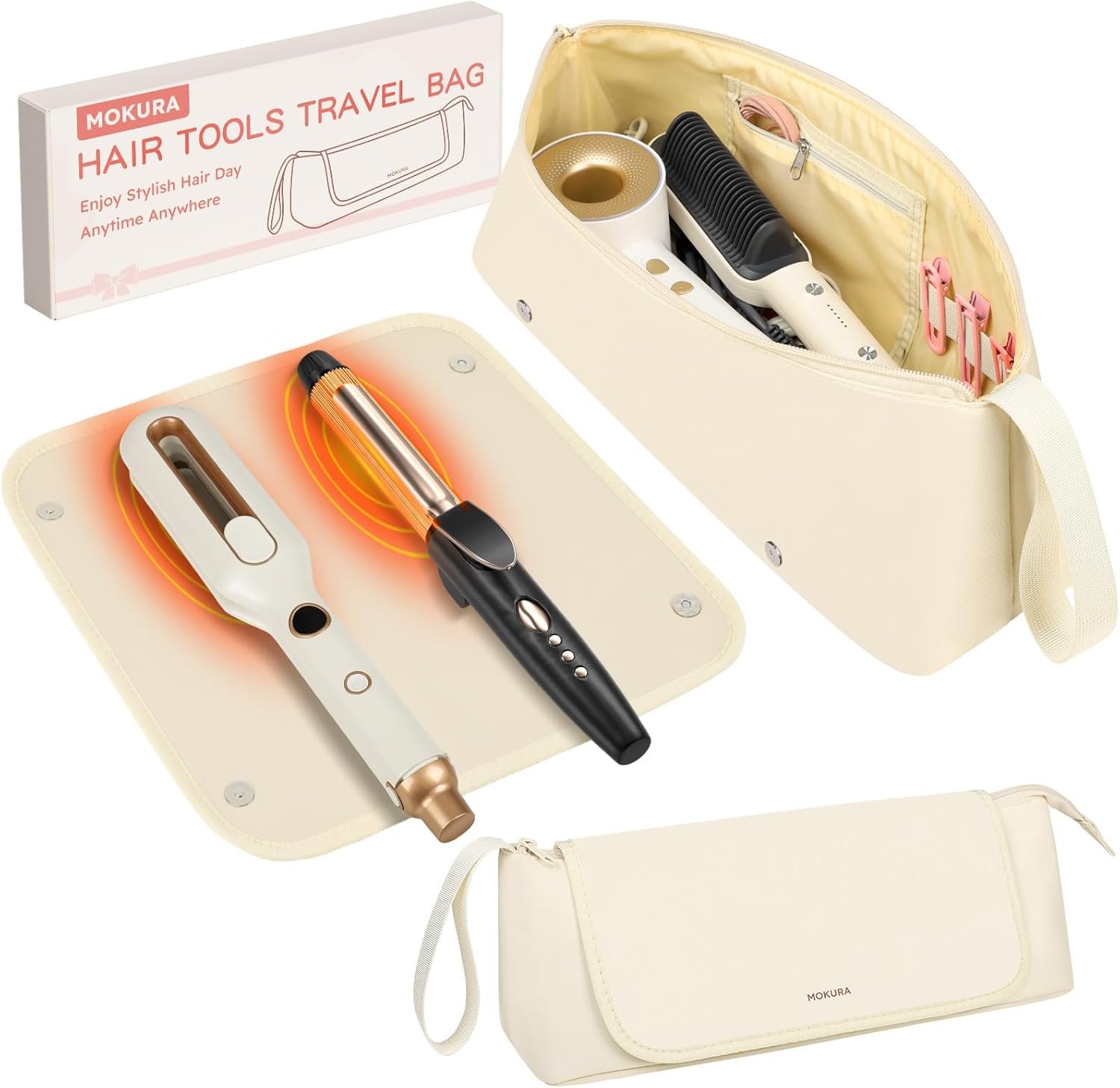 MOKURA Hot Hair Tools Travel Bag with Heat Resistant Mat Rem...