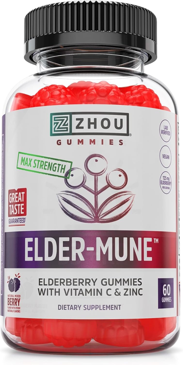ZHOU Nutrition Elder-Mune Sambucus Elderberry Gummies with Z...