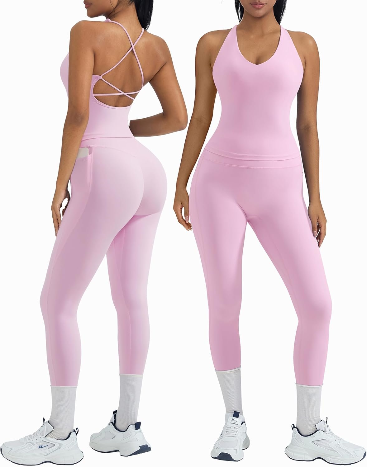 OMKAGI 2 Piece Workout Sets for Women Padded Workout Tops Bo...