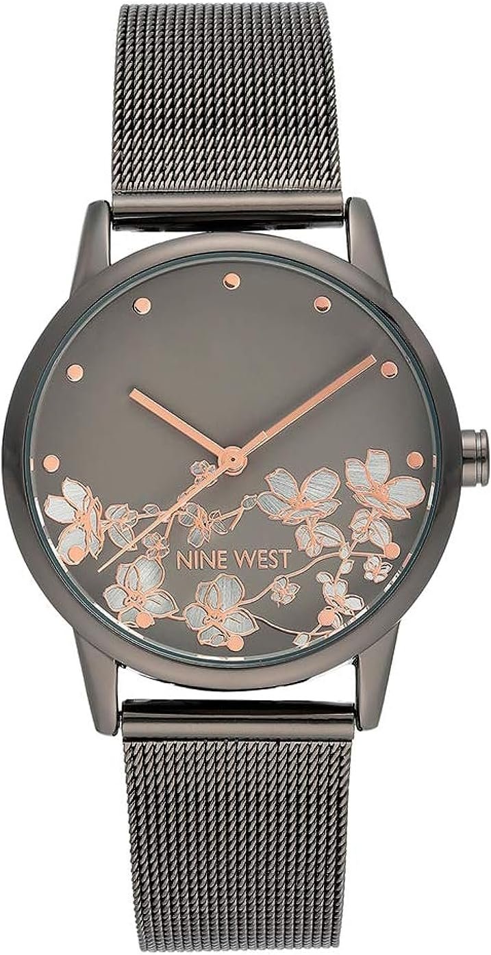 Nine West Women’s Floral Dial Mesh Bracelet Watch