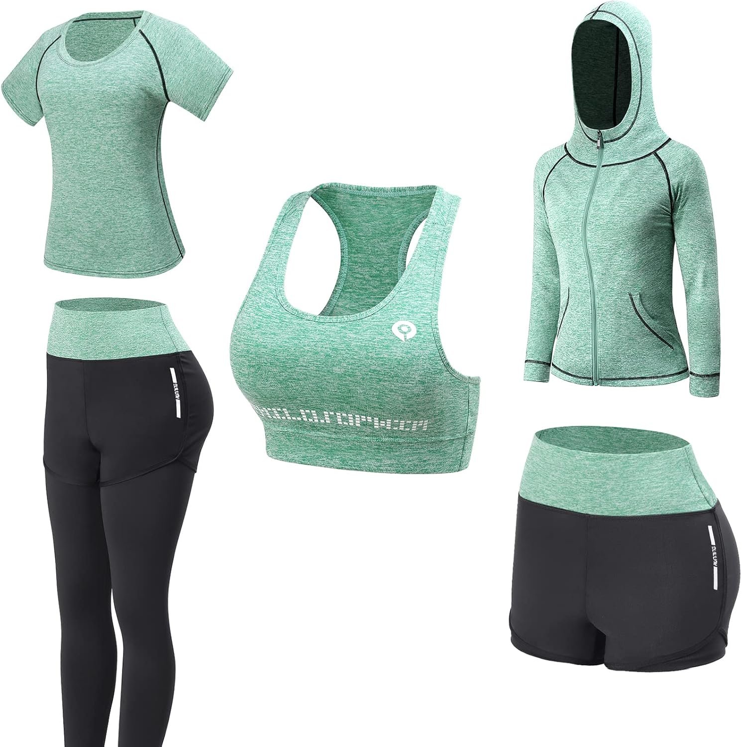 Women Workout Clothes Set 5 PCS Exercise Athletic Outfits Se...