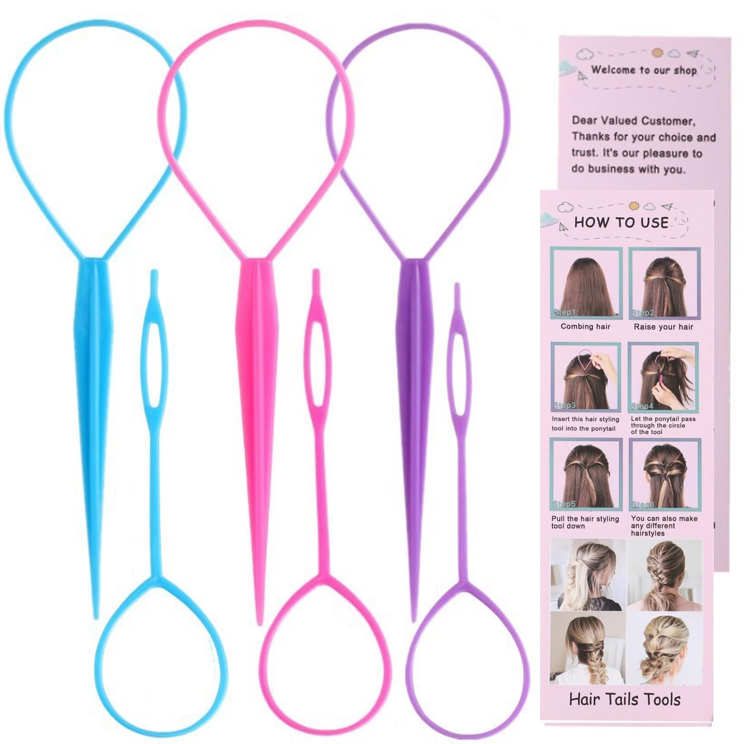 6pcs Pony Hair Tail Tools, Hair Loop Styling Tool French Bra...