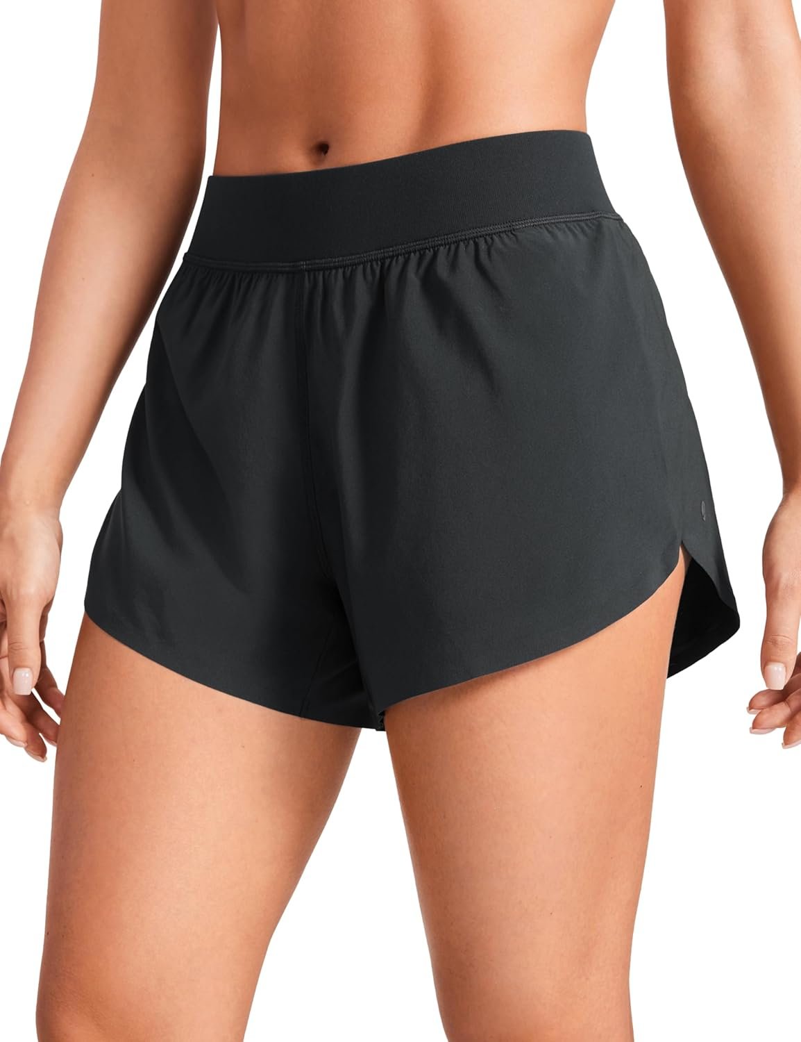 CRZ YOGA Mid Waisted Split Running Shorts for Women 4″...
