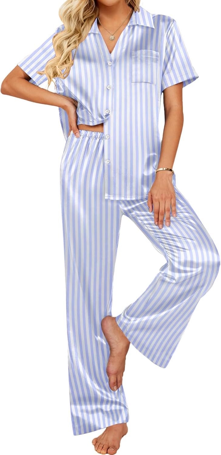 Ekouaer Silk Pajamas for Womens Set 2 Piece Satin Pjs Soft B...