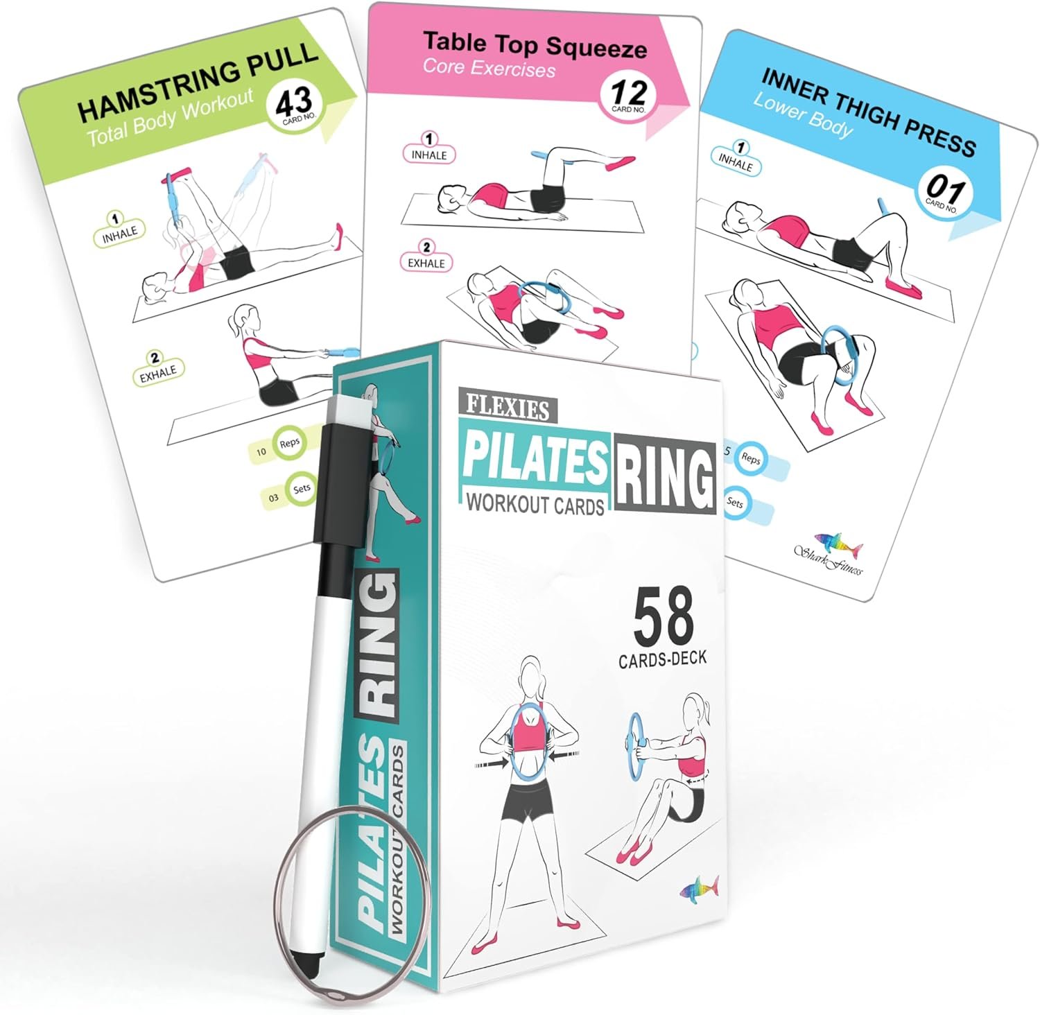 Pilates Ring Workout Cards -58 Exercise ring Card with Pilat...