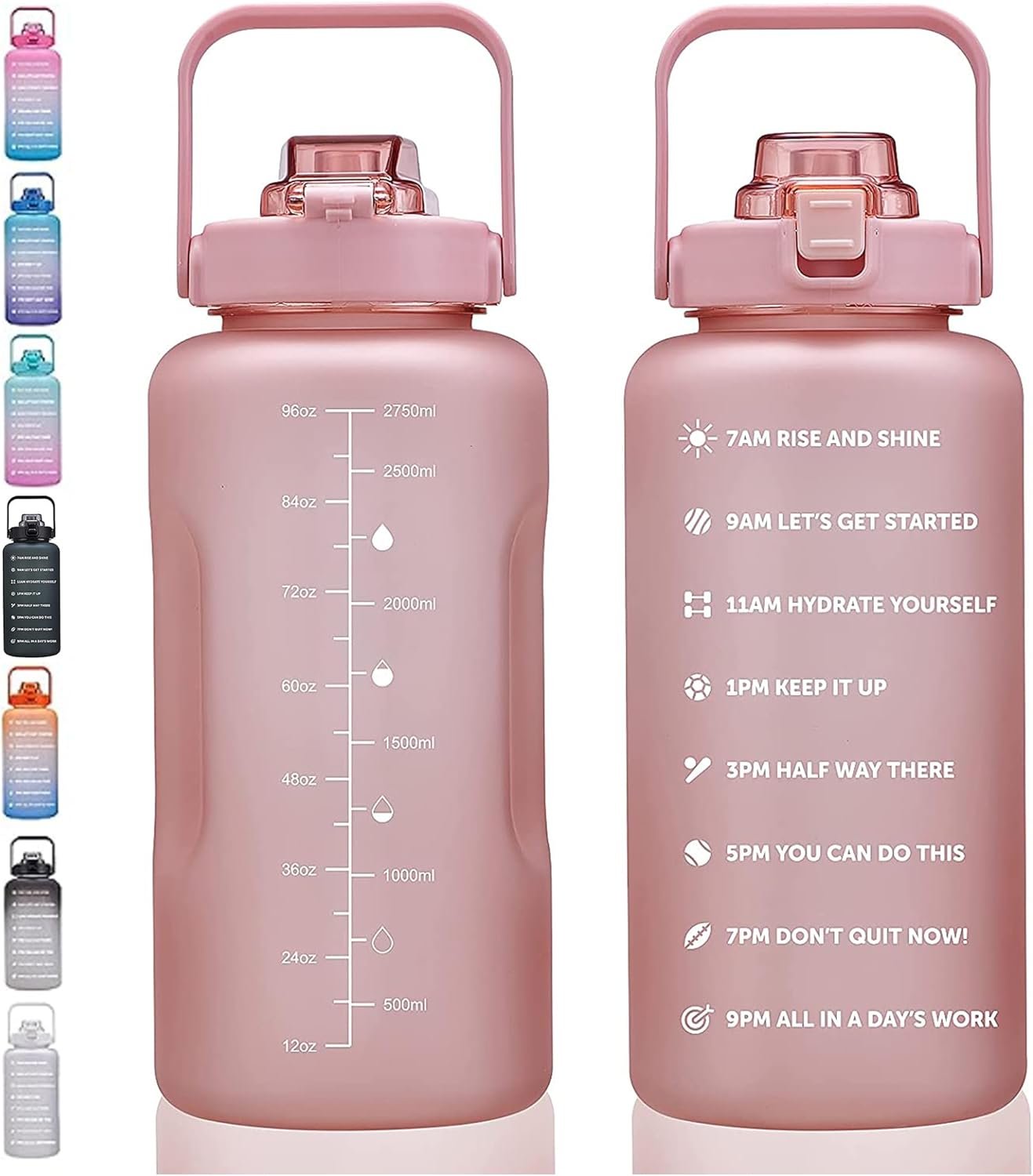 64oz,100oz,128oz Large Motivational Water Bottle with Time M...