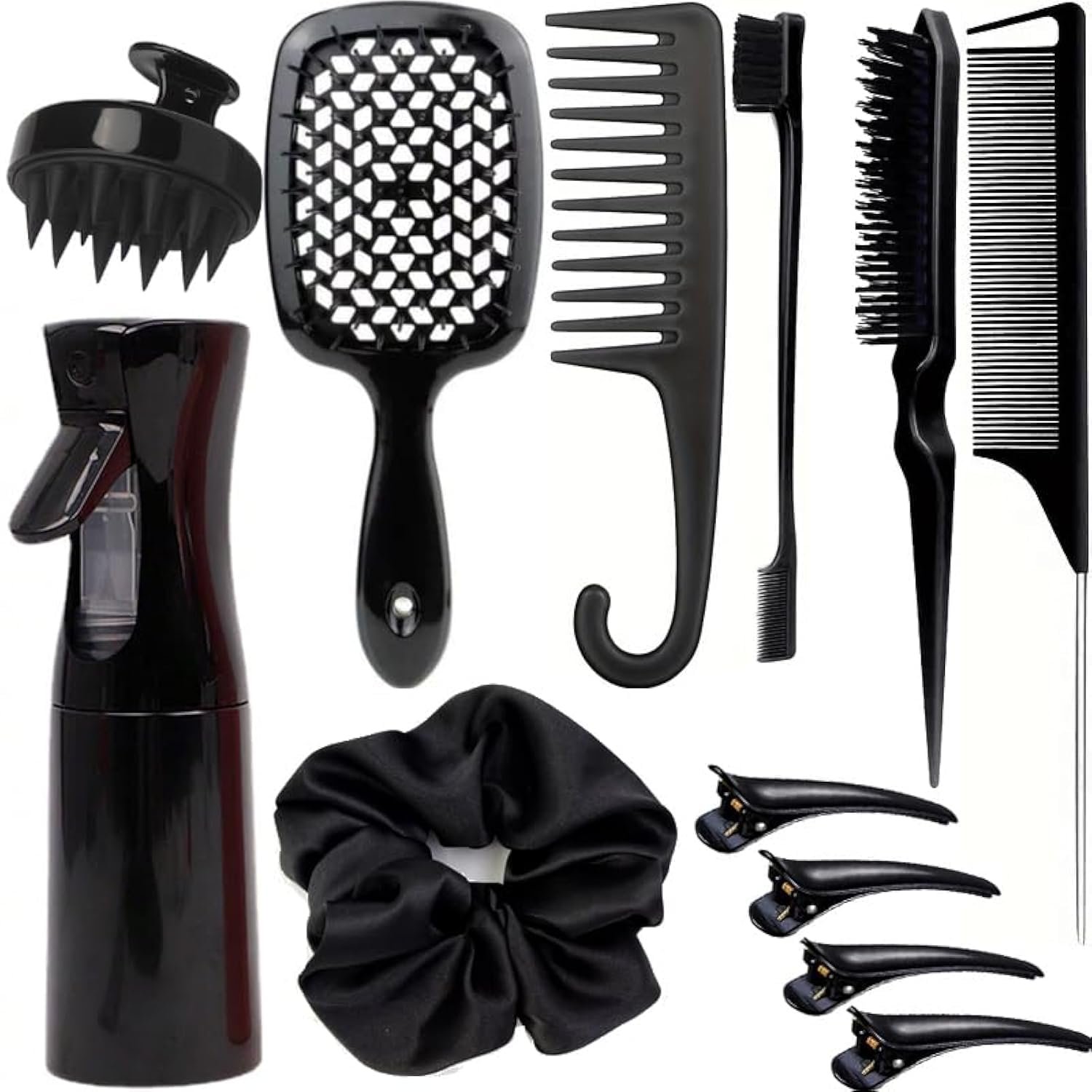 12 Pcs Hair Styling Brush Set with Detangler, Teasing, Rat T...