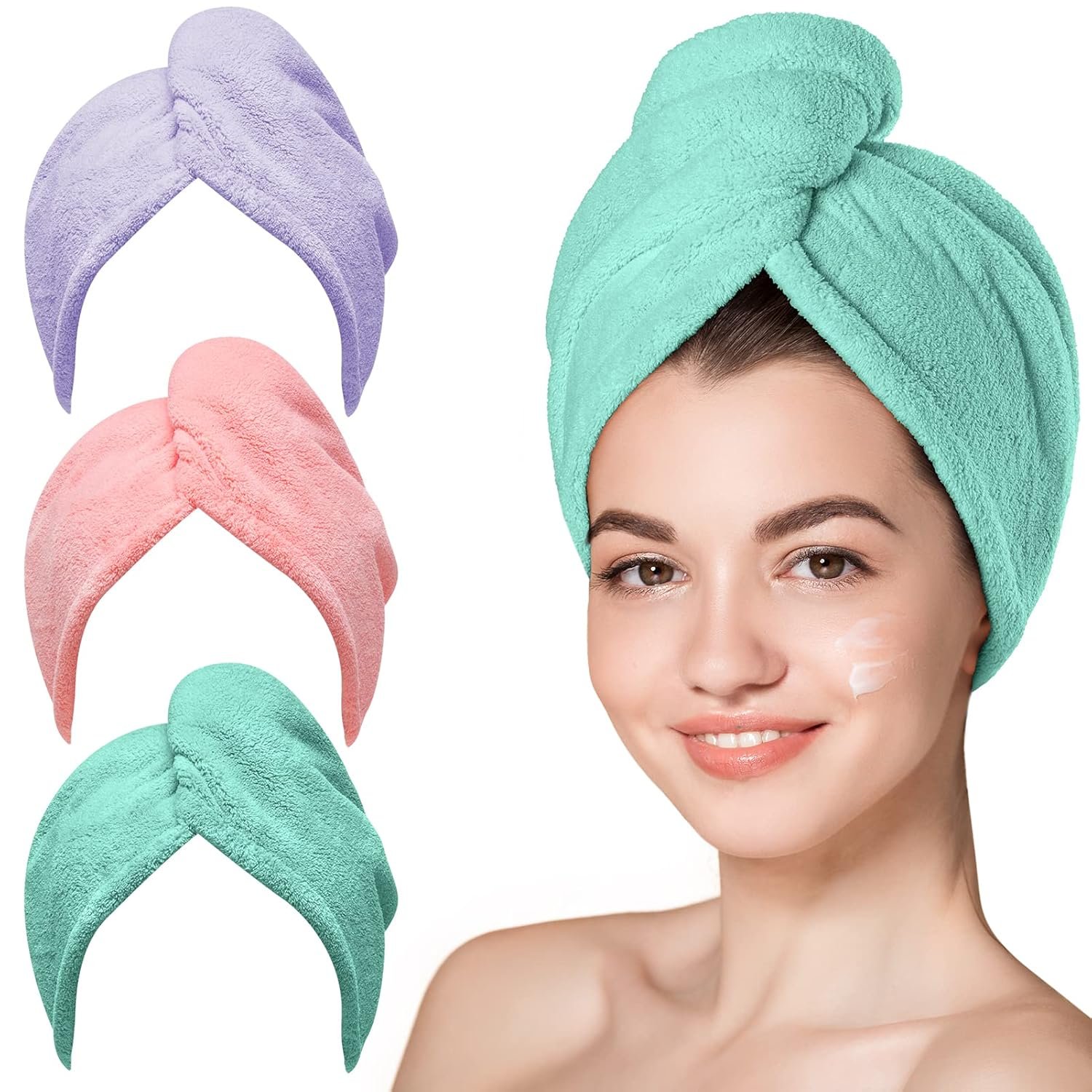 Hicober Microfiber Hair Towel, 3 Packs Hair Turbans for Wet ...