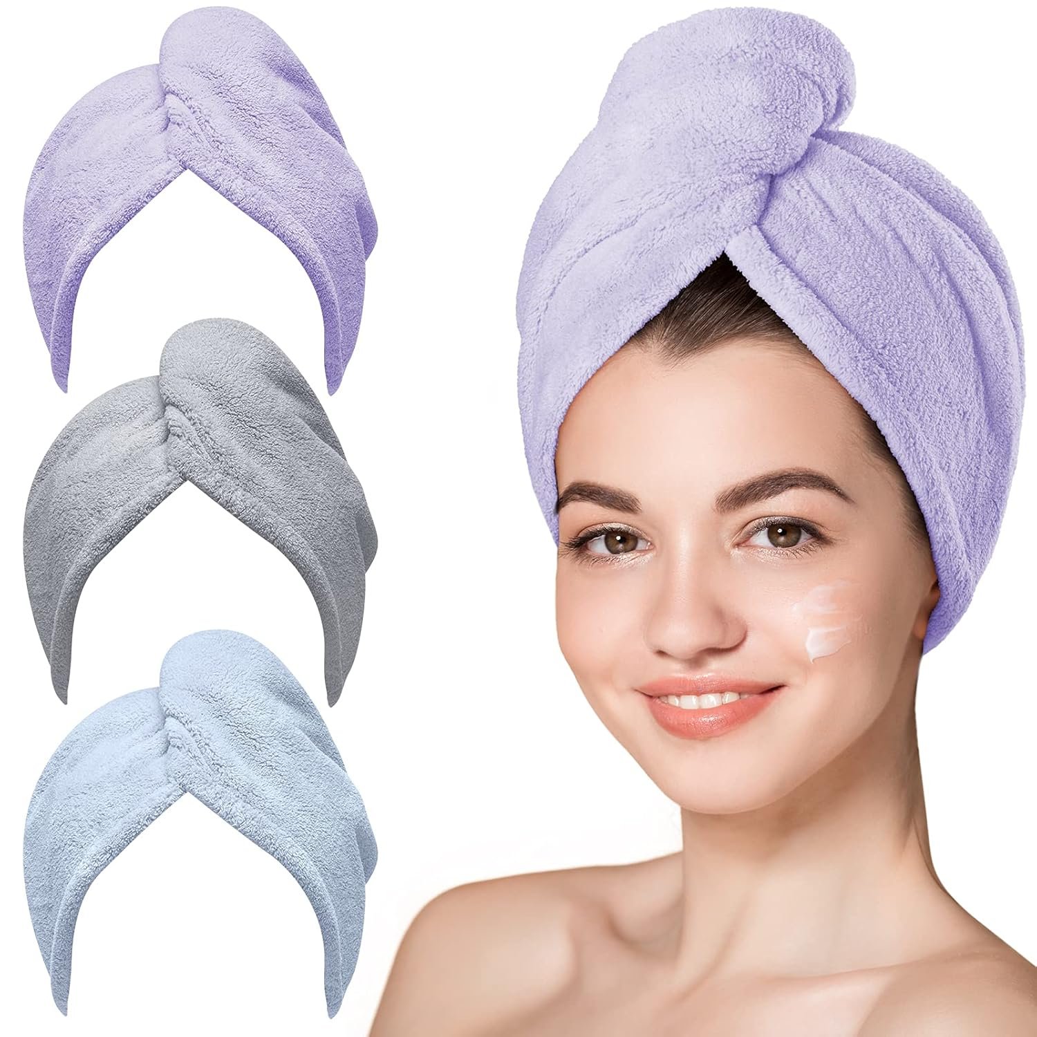 Hicober Microfiber Hair Towel, 3 Packs Hair Turbans for Wet ...