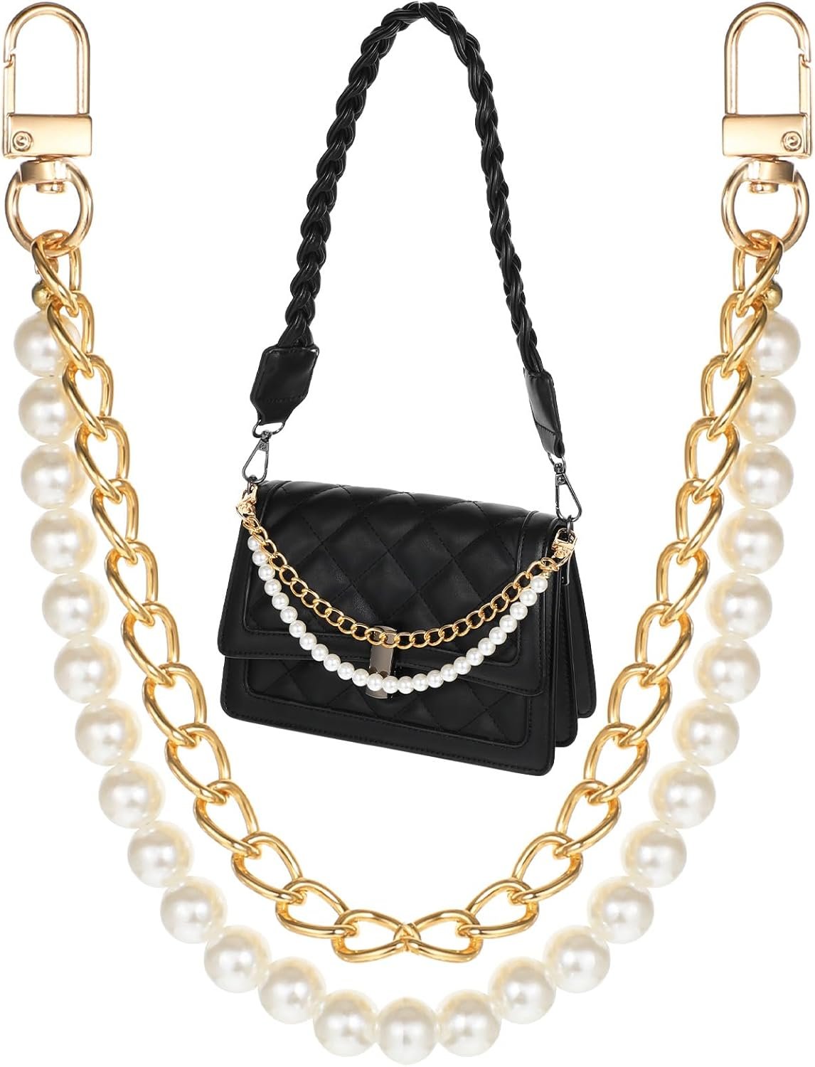 Pearl Purse Chain Extender Gold Handbag Straps Bag Chain Str...