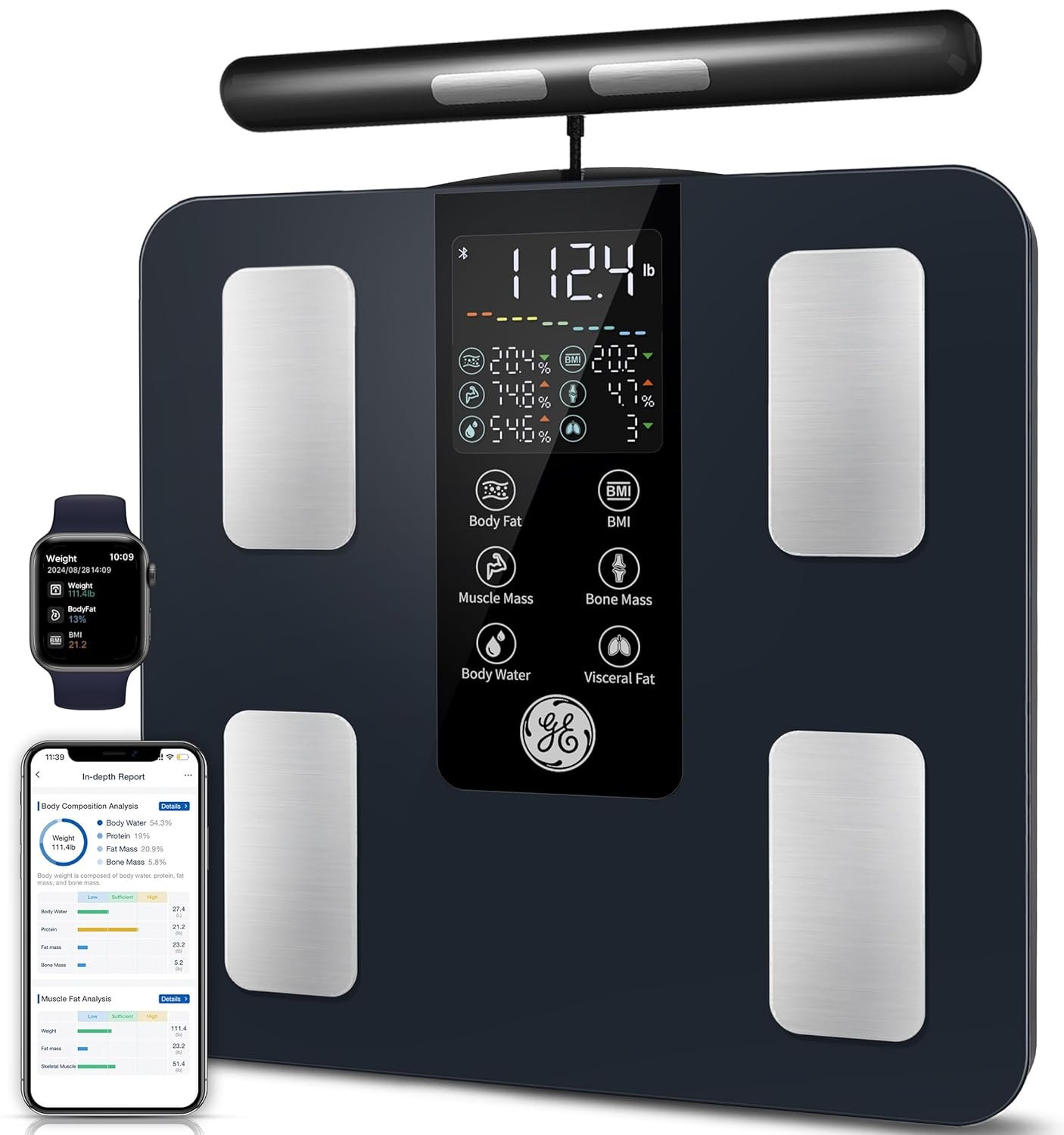 GE Smart Scale for Body Weight: 8-Electrode Digital Bathroom...