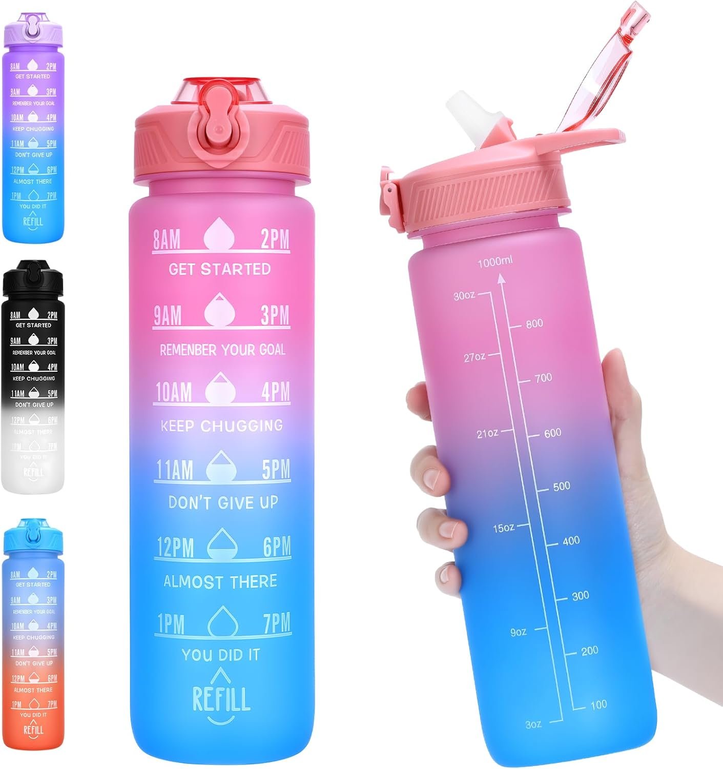 Water Bottle with Straw, 32oz Motivational Water Bottles wit...