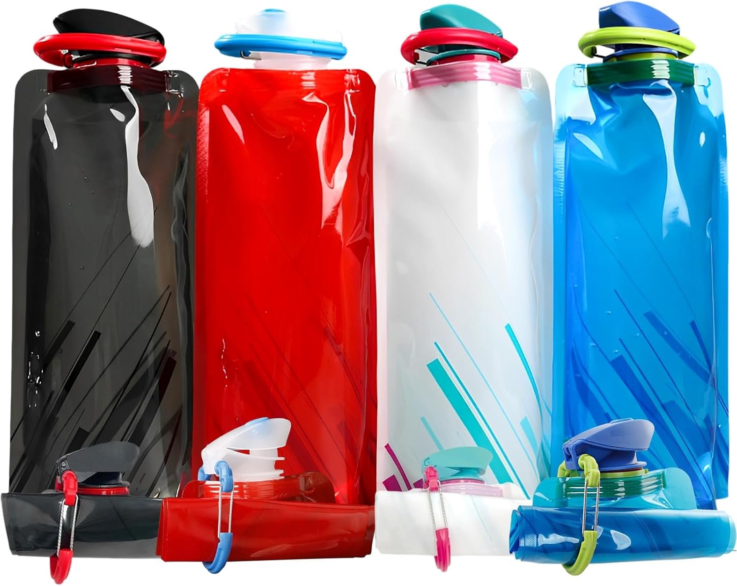 4 Pack 700 ml Collapsible Water Bottle,Portable Leakproof Ba...