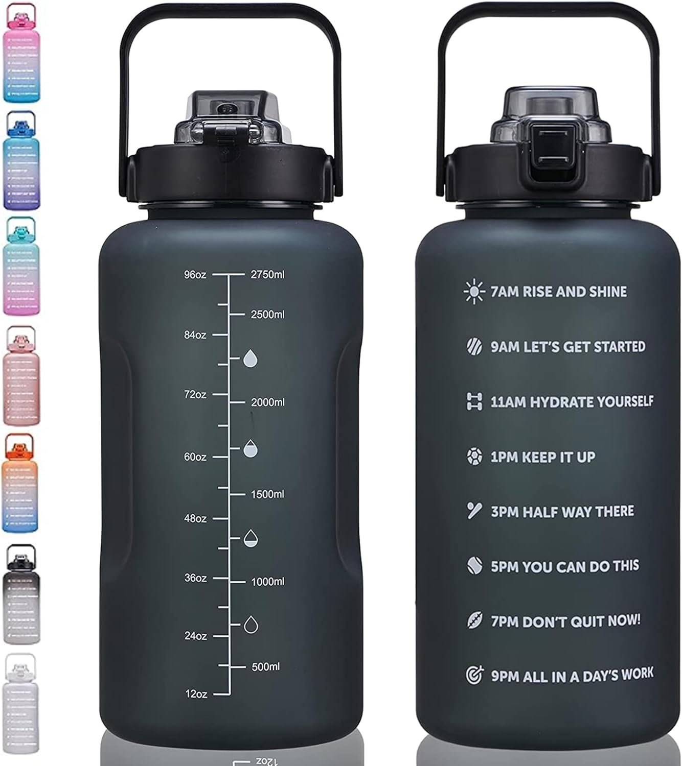 64oz,100oz,128oz Large Motivational Water Bottle with Time M...