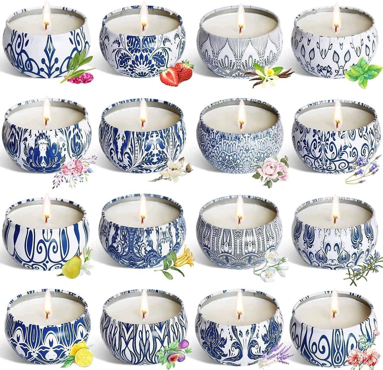Scented Candles Gifts Set 16 Pack Soy Wax Travel Tin Jar Can...