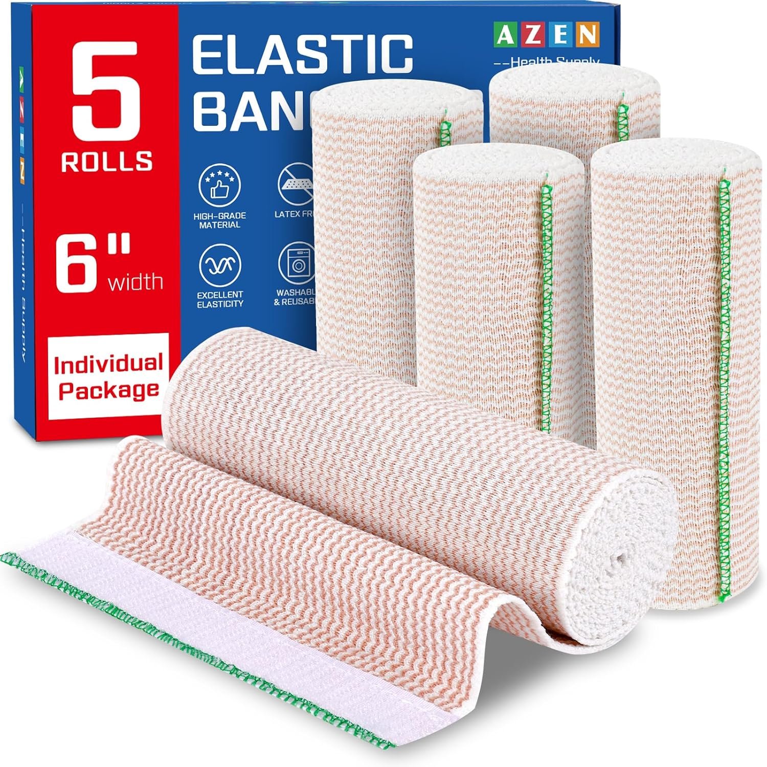 AZEN Premium 5 Pack Elastic Bandage Wrap 6 Inch, Compression...