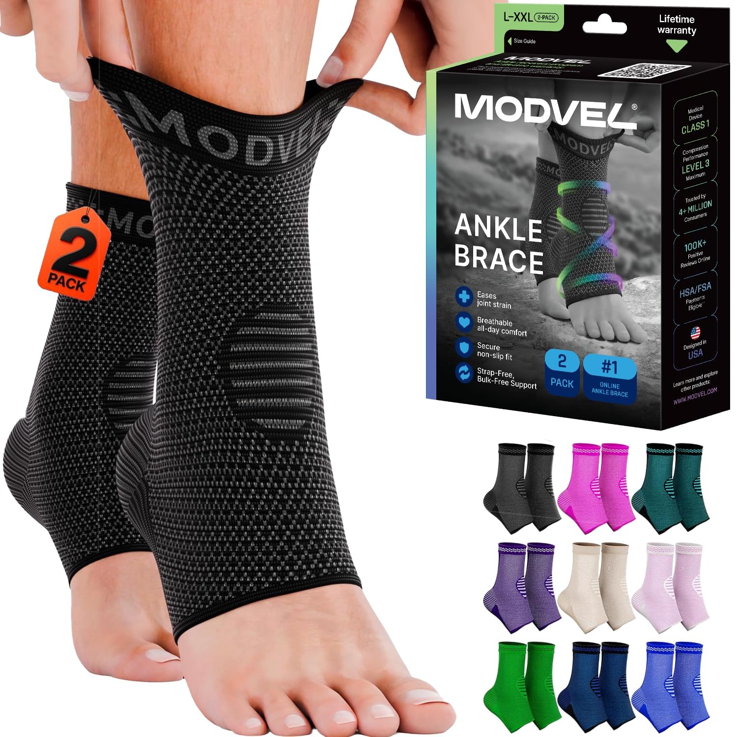 Modvel Foot & Ankle Brace Socks for Sprained Ankle Comp...