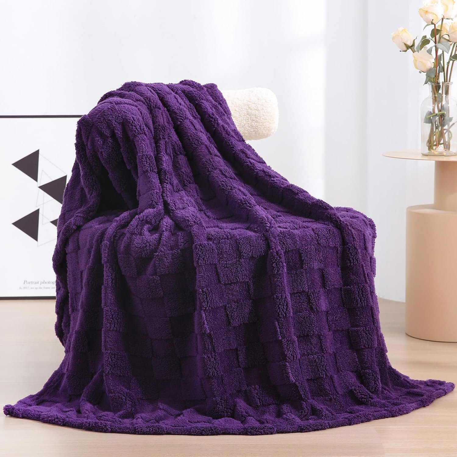 Deep Purple Fleece Throw Blanket 50”×60” for Couch Sofa...