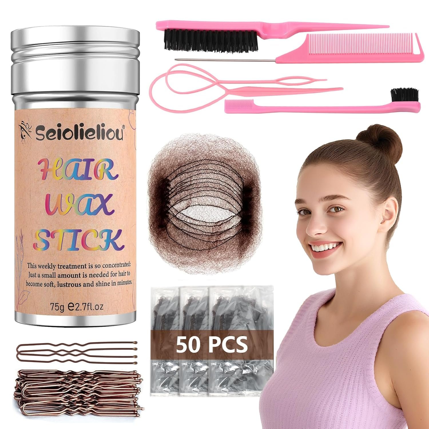 Hair Wax Stick Accessories, 50PCS U-shaped Hair Pins for Wom...