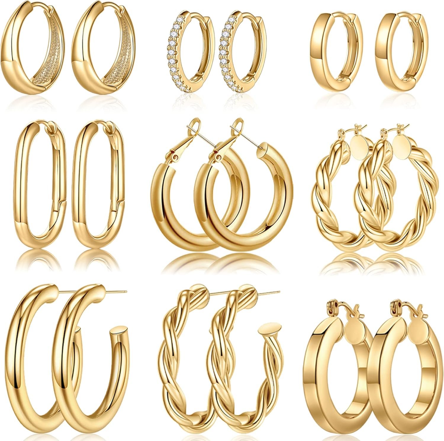 Yesteel 9 Pairs Gold Hoop Earrings for Women, 925 Sterling S...