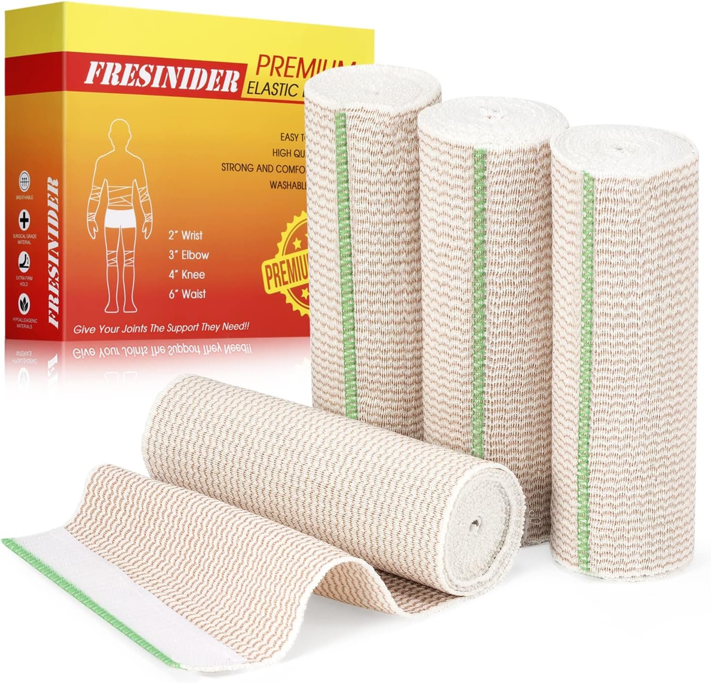 FRESINIDER Premium Elastic Bandage Wrap, 4 Pack 6″ Cot...