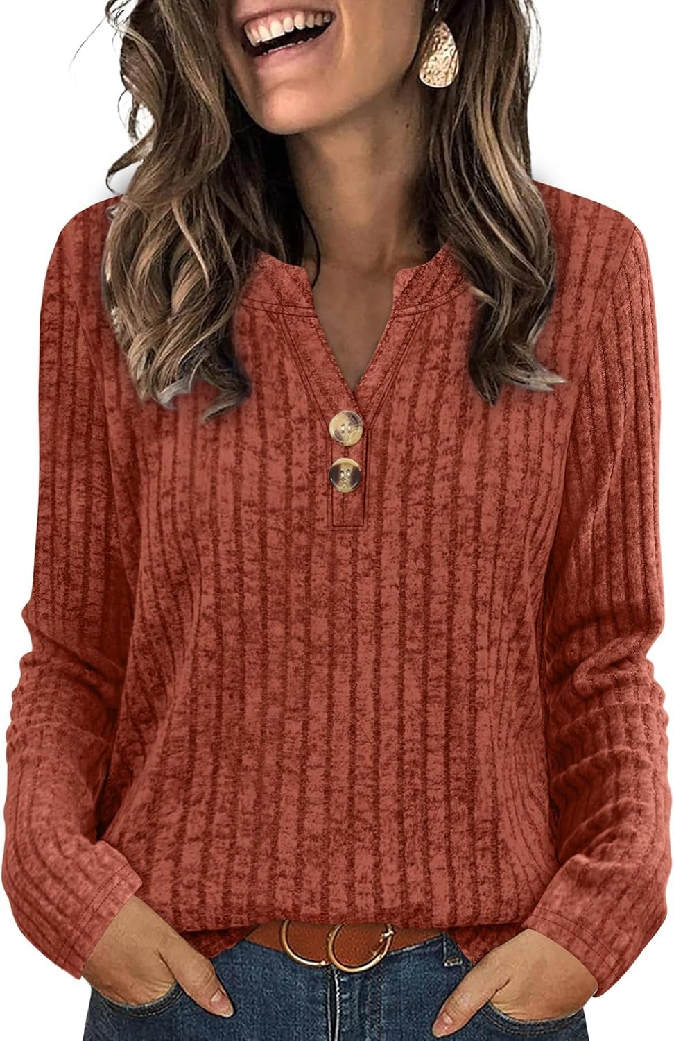 SAMPEEL Womens Sweaters Lightweight Long Sleeve Shirts V Nec...