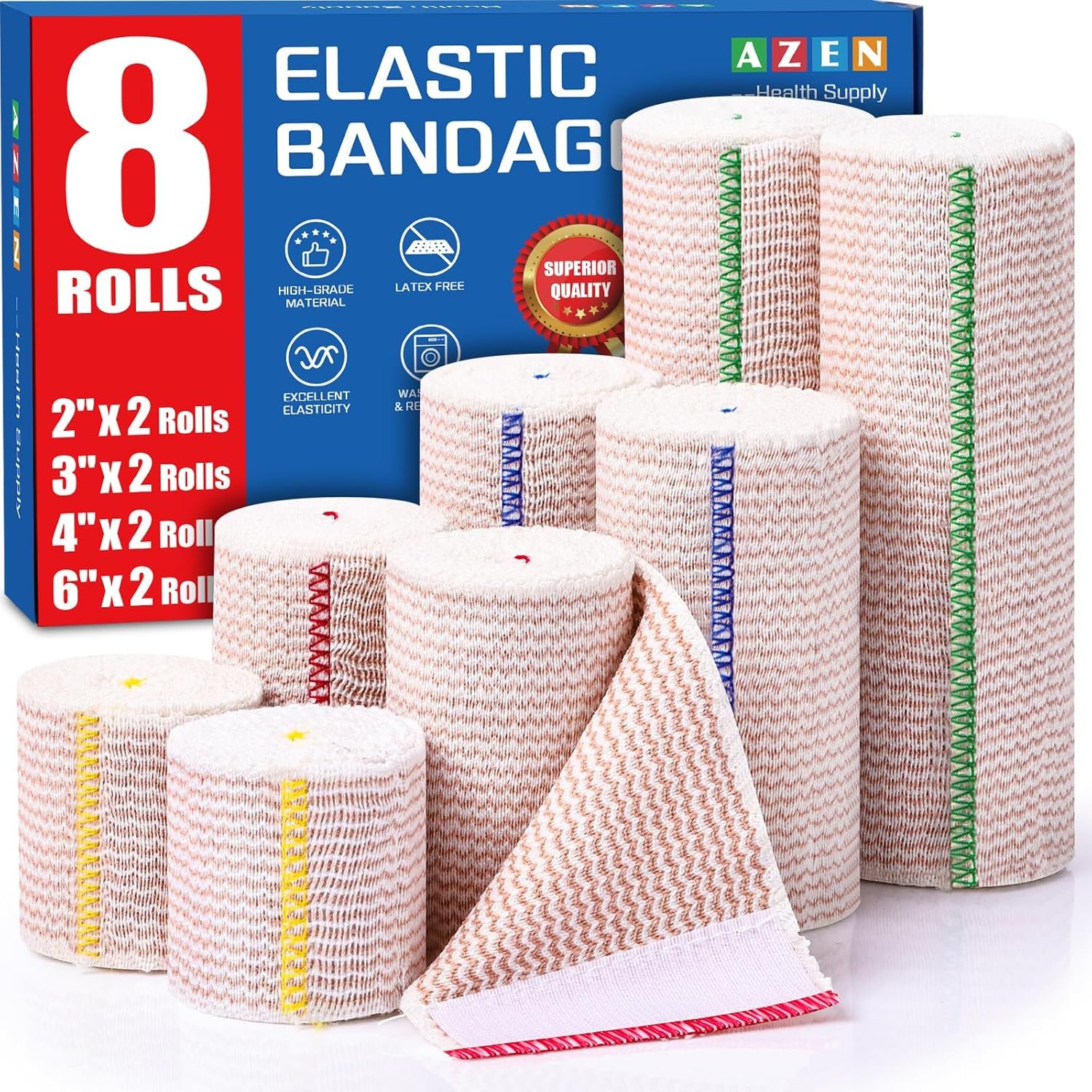 AZEN Premium 8 Pack Elastic Bandage Wrap (2×2″, 2...