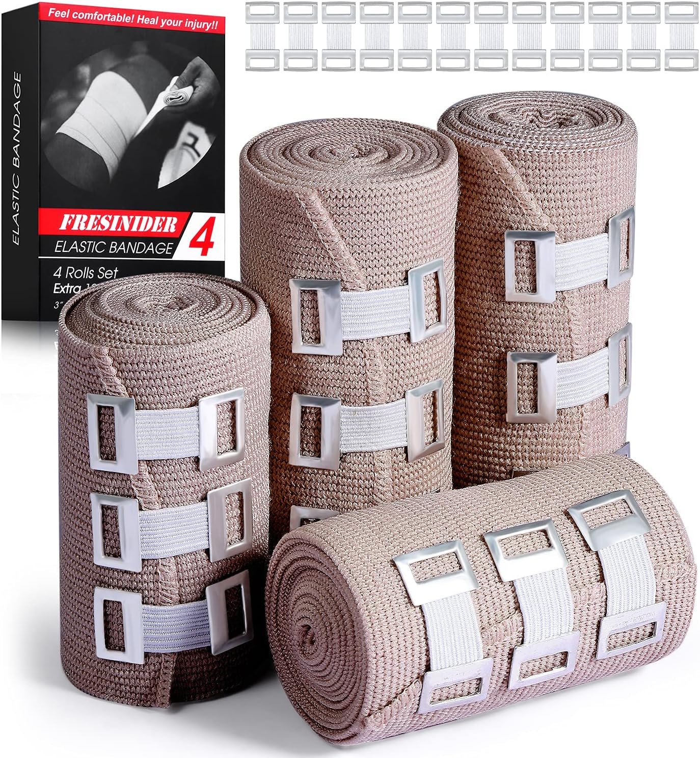 FRESINIDER Elastic Bandage Wrap 4 Pack(2 X 3 + 2 X 4 Wide Ro...