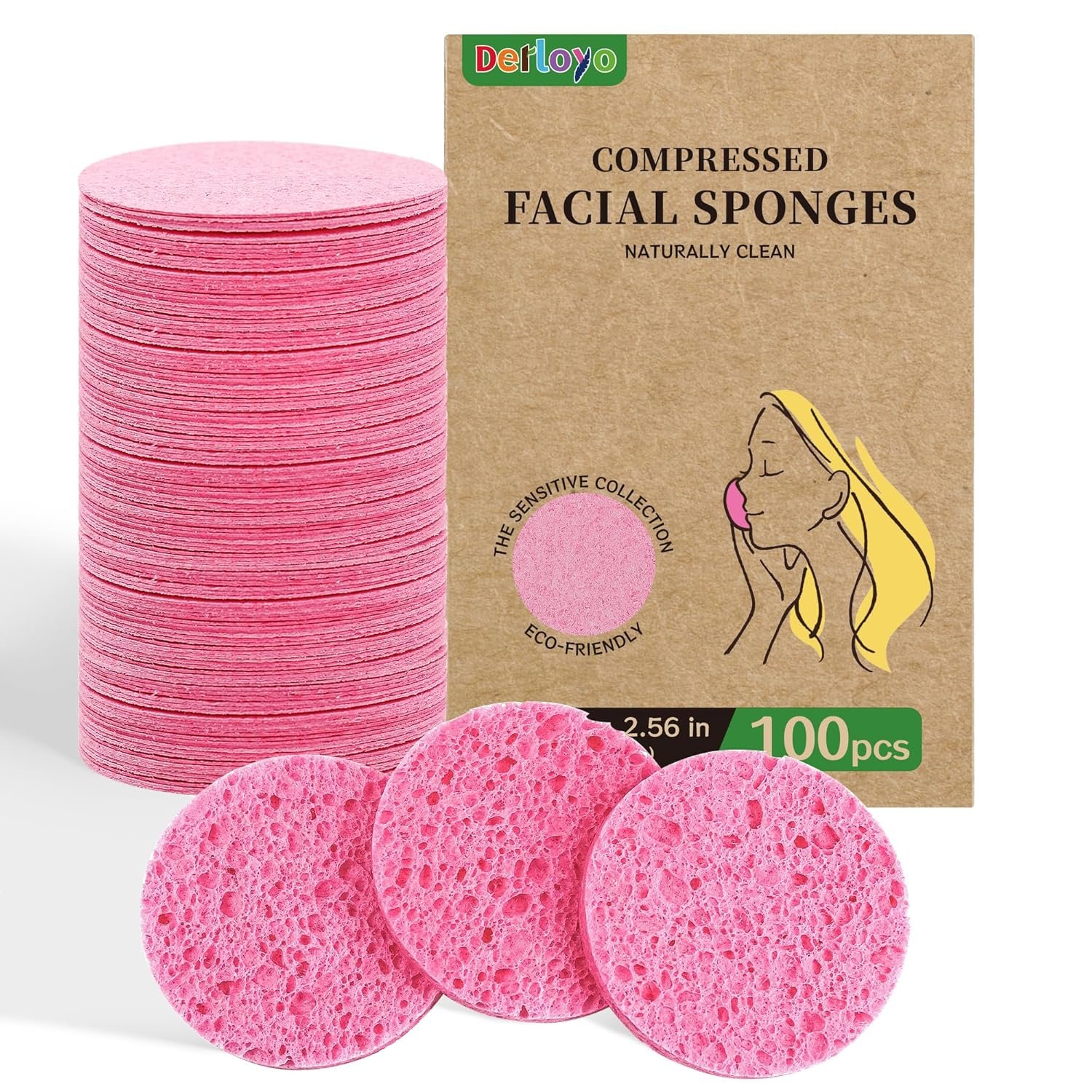 100-Count Compressed Facial Sponges, Natural Cellulose Face ...