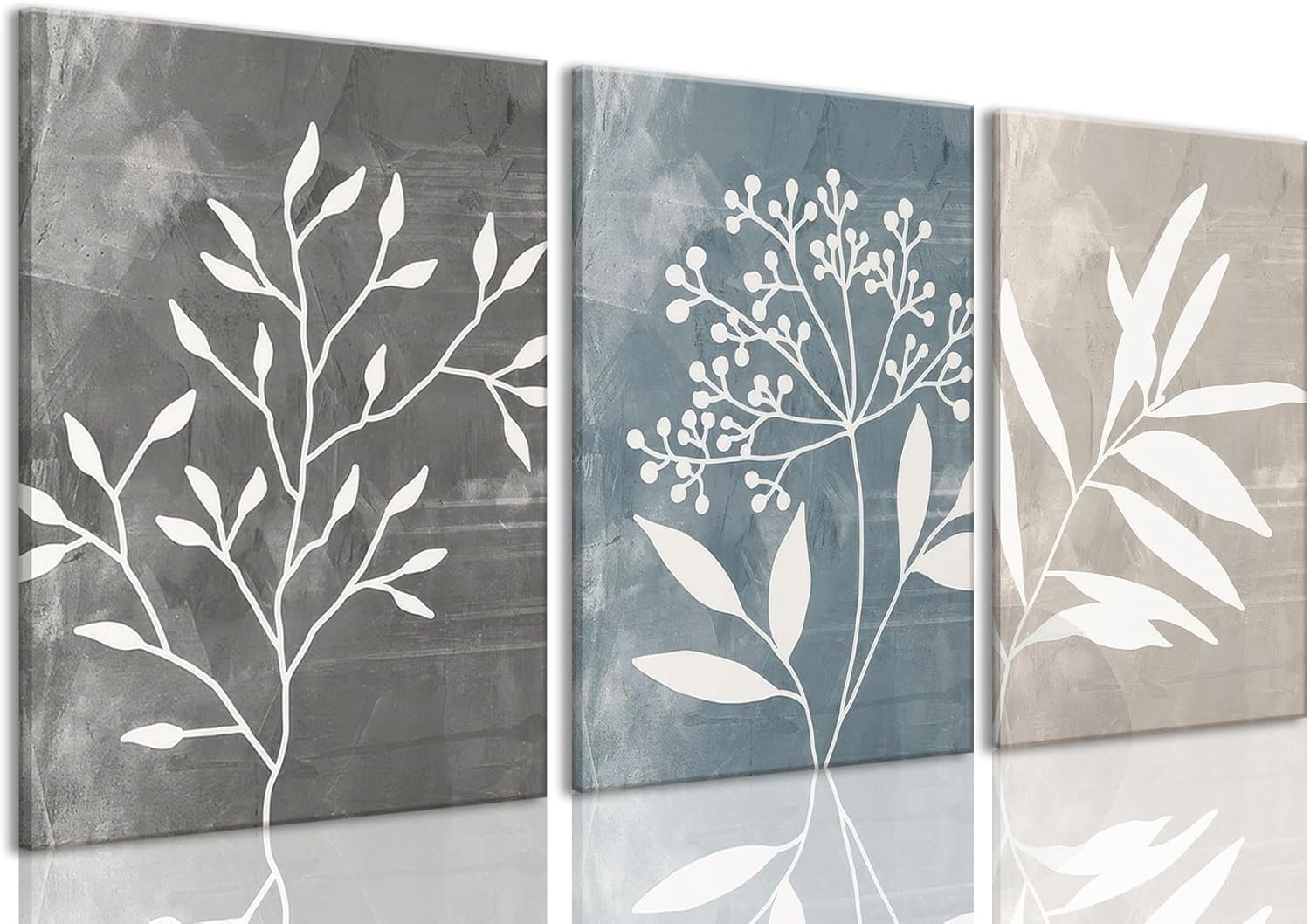 okudolit Vintage Botanical Canvas Wall Art Set of 3 Blue Gre...