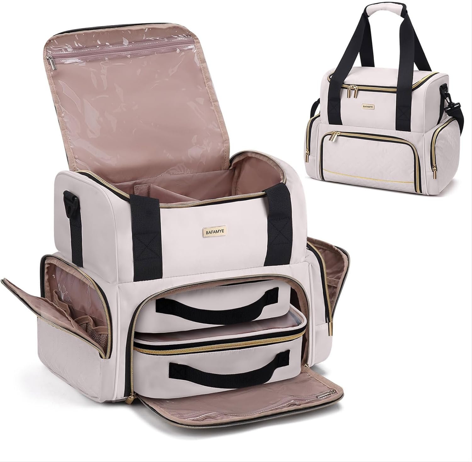 Large Makeup Cosmetic Bag with 2 Removable Case, Double Laye...