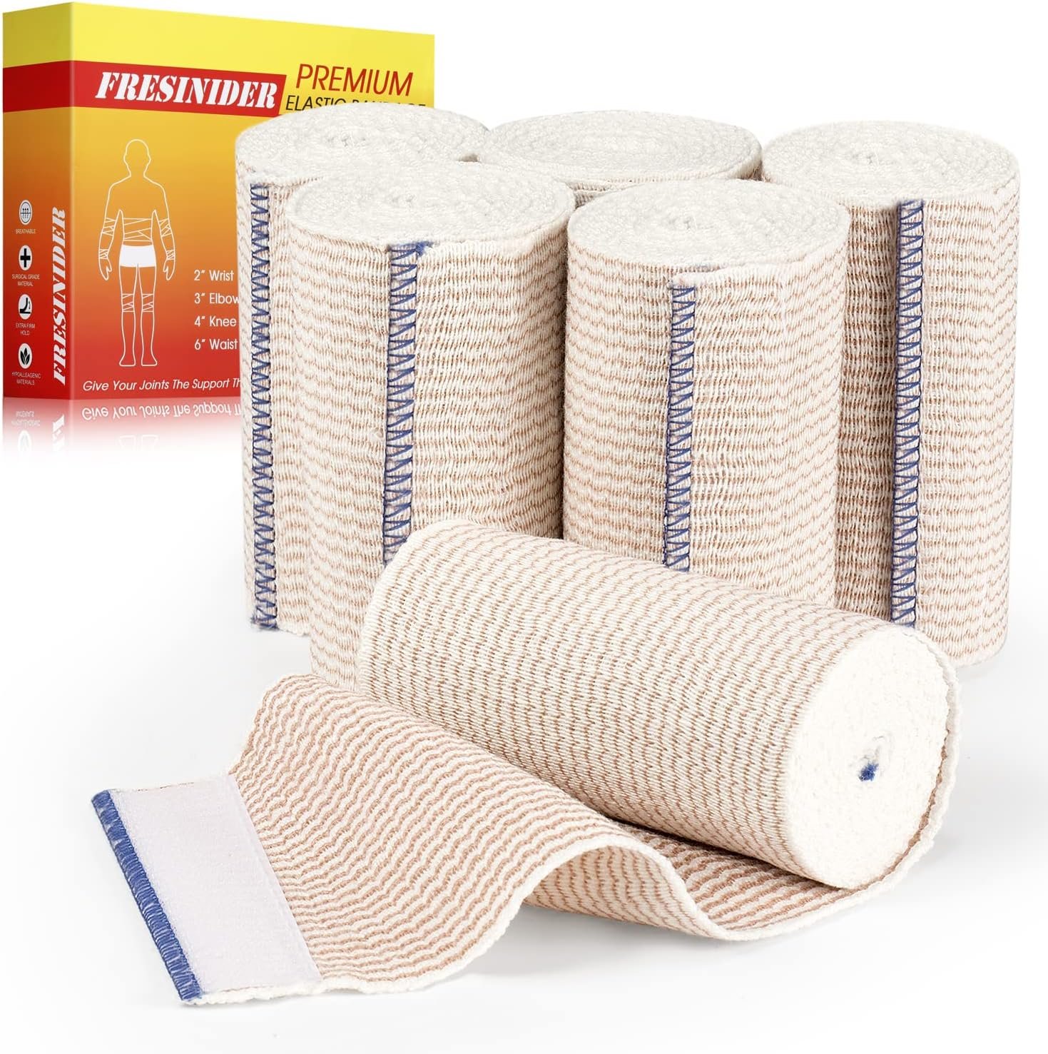 FRESINIDER Premium Elastic Bandage Wrap, 6 Pack 4″ Cot...