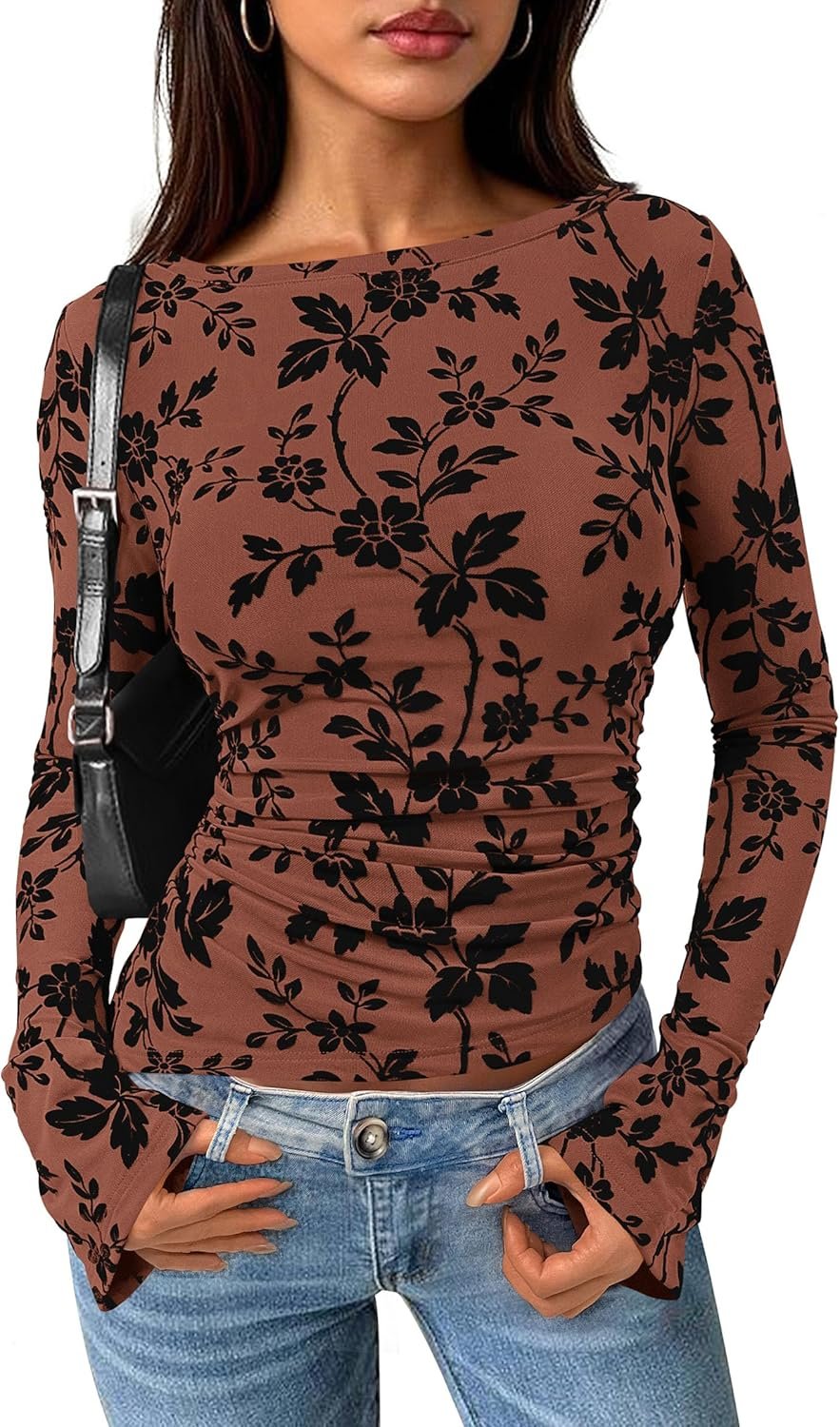 PRETTYGARDEN Women Long Sleeve Floral Mesh Tops Blouse 2025 ...
