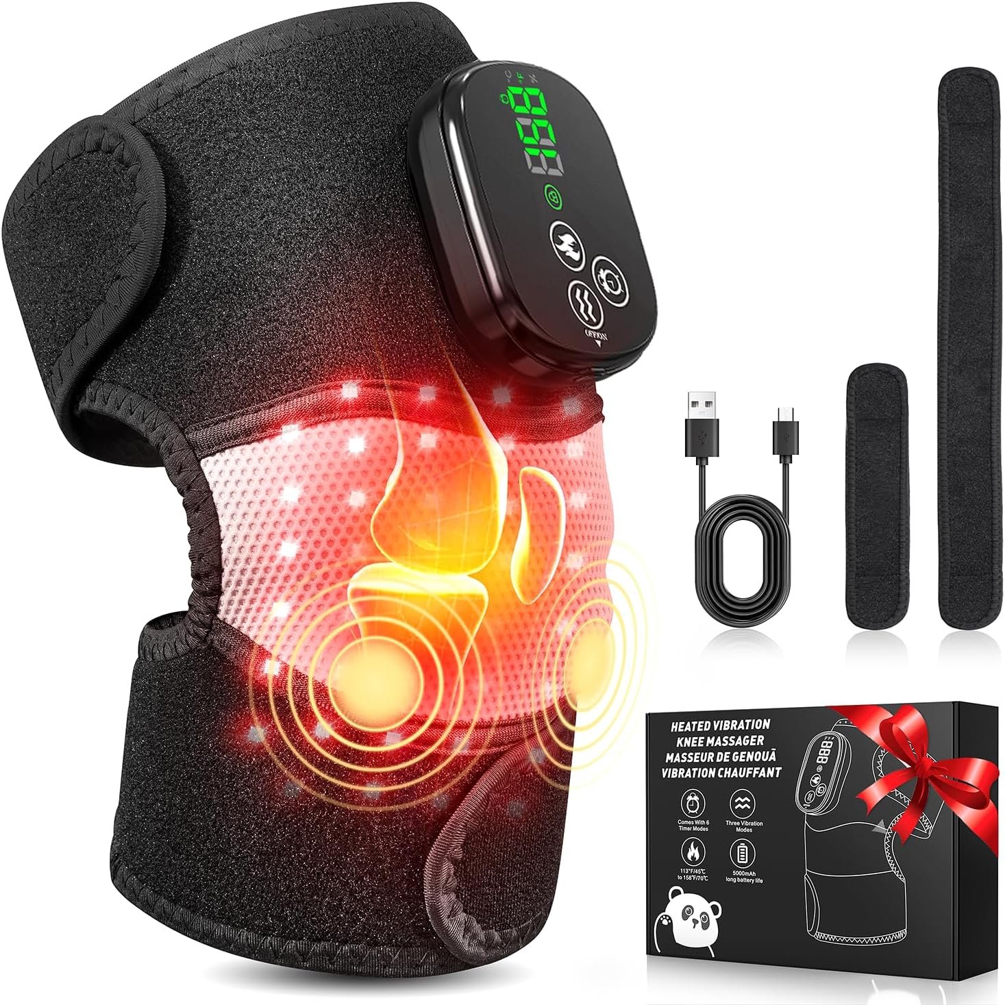 Knee Massager with Heat & Vibration, Heated Knee Brace ...