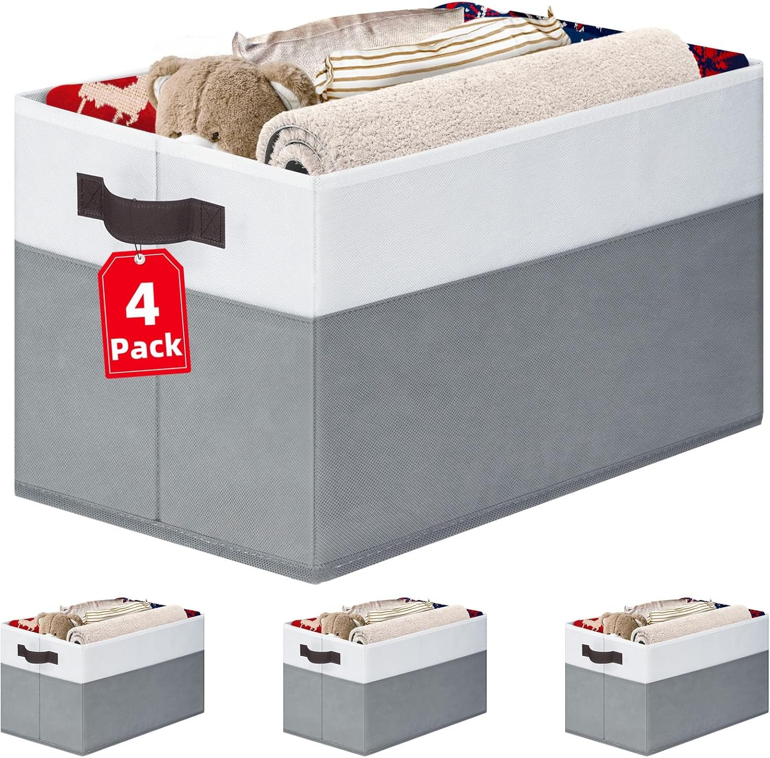 4 Pack Large Closet Storage Baskets Bins for Shelves | Fabri...