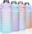 RYI Large Half Gallon 64 OZ Motivational Water Bottle with Straw Time Marker BPA Free for Sport and Fitness Purple Green